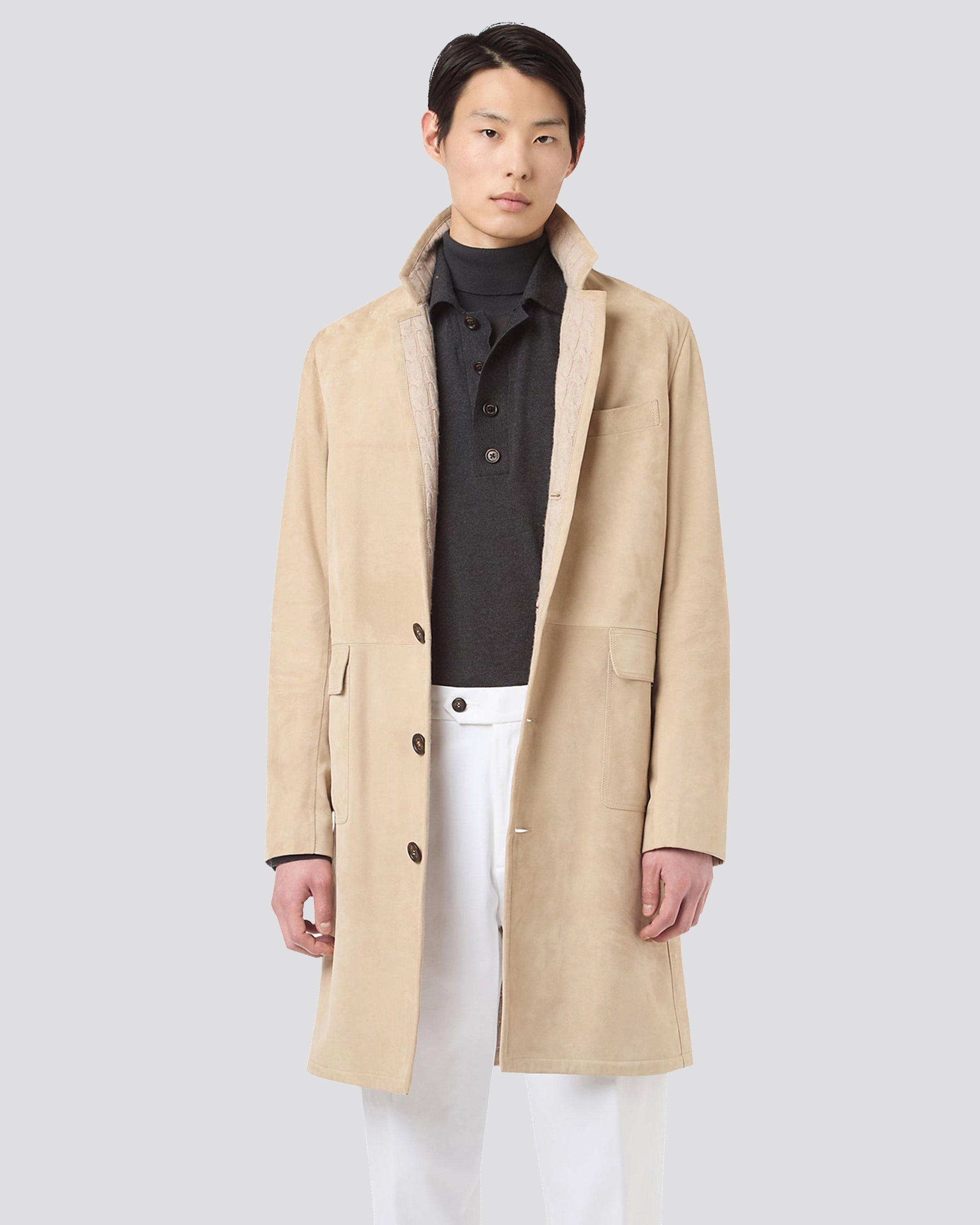 Suede single -breasted coat