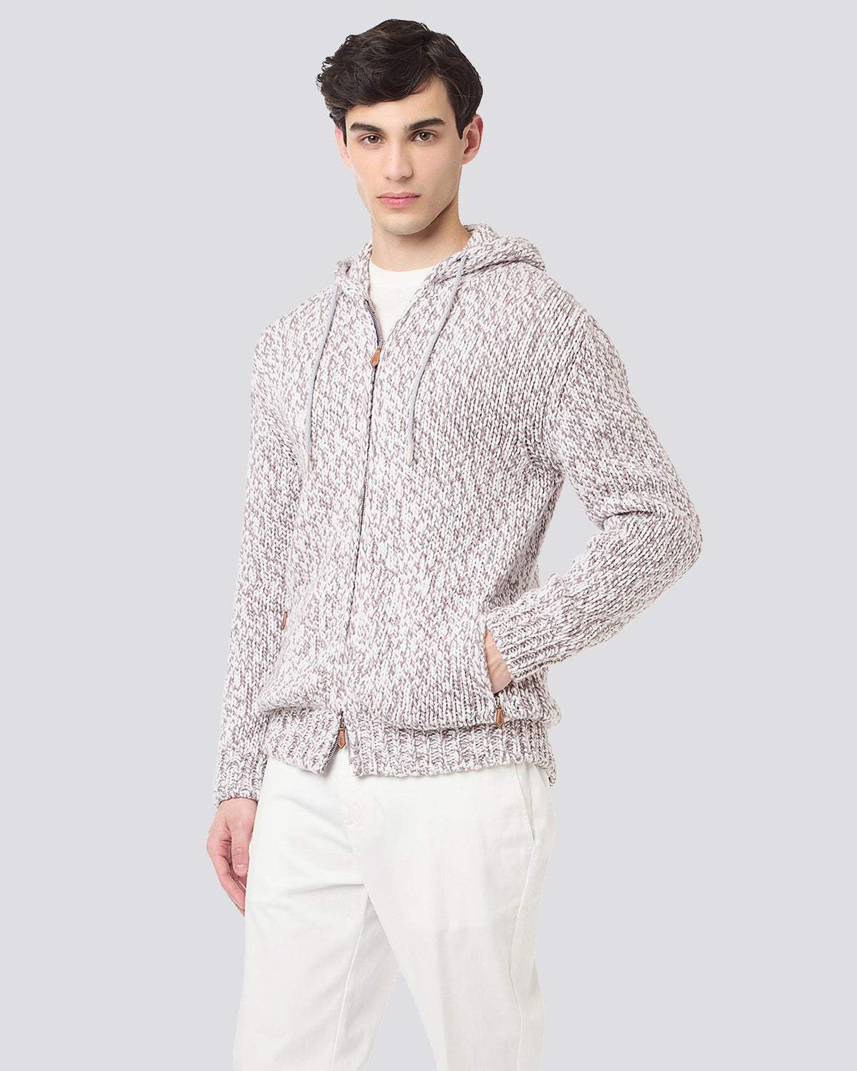 FULL ZIP STANDING COLLAR SWEATER - 1