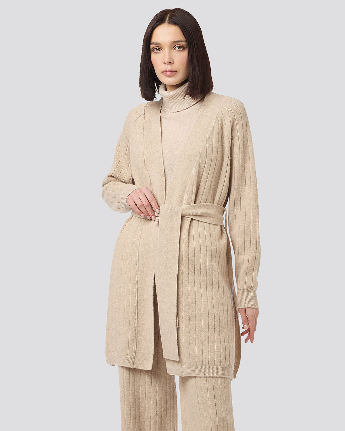 RIBBED KNIT CARDIGAN - 1