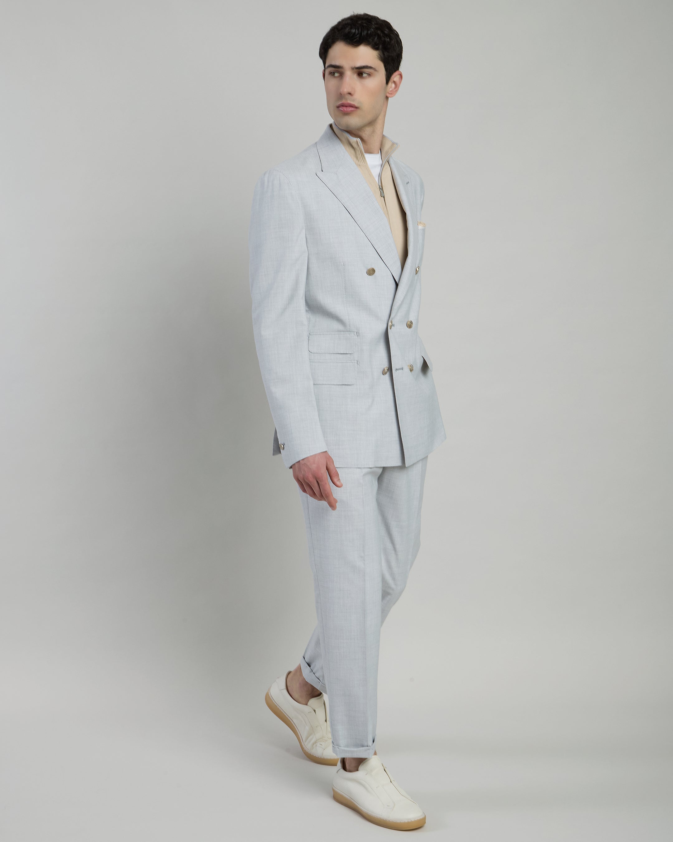 Men's Double-Breasted Wool Cotton and Silk Suit - 1
