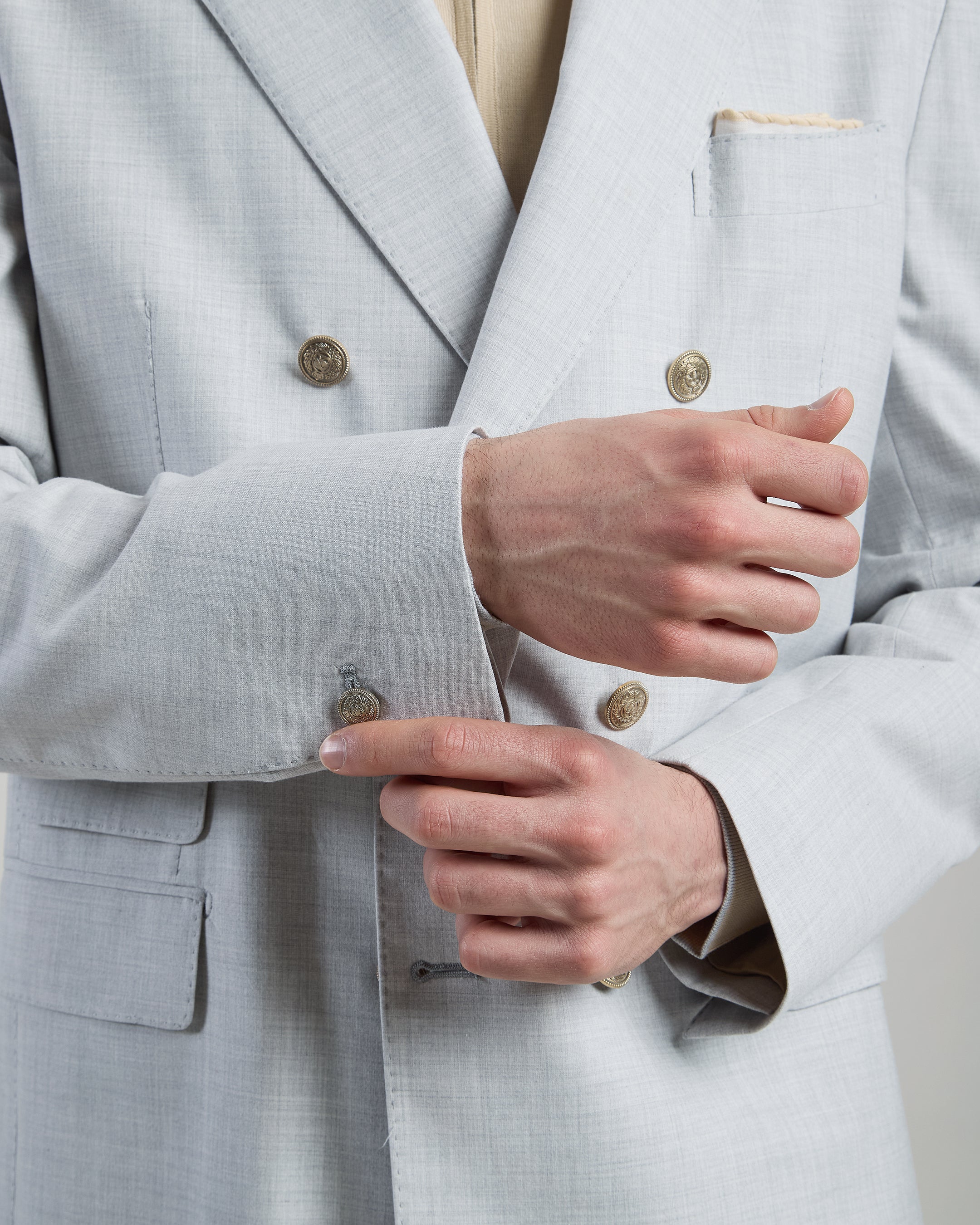 Men's Double-Breasted Wool Cotton and Silk Suit