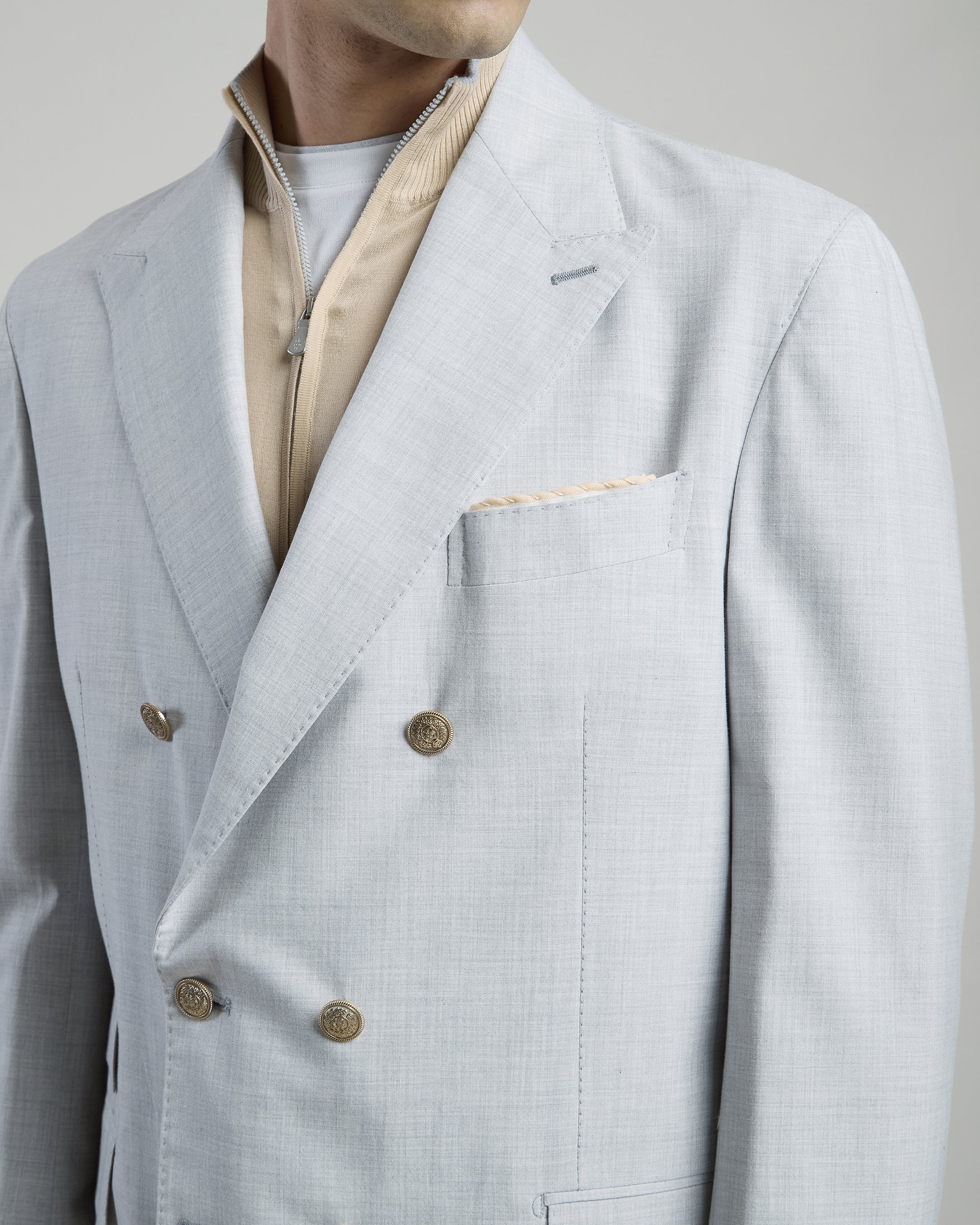 Men's Double-Breasted Wool Cotton and Silk Suit