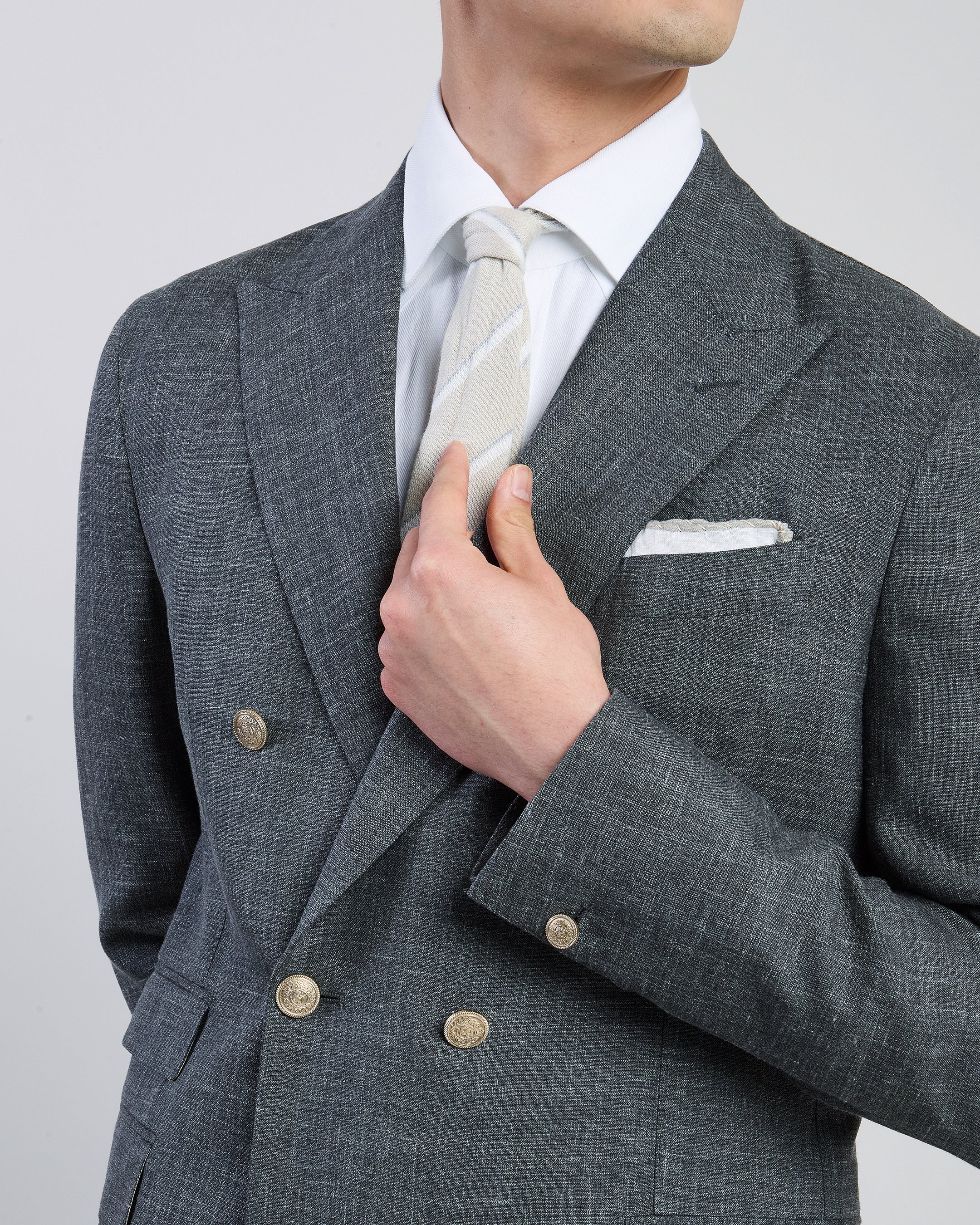Men's Slim Fit Double-Breasted Wool Silk and Linen Suit