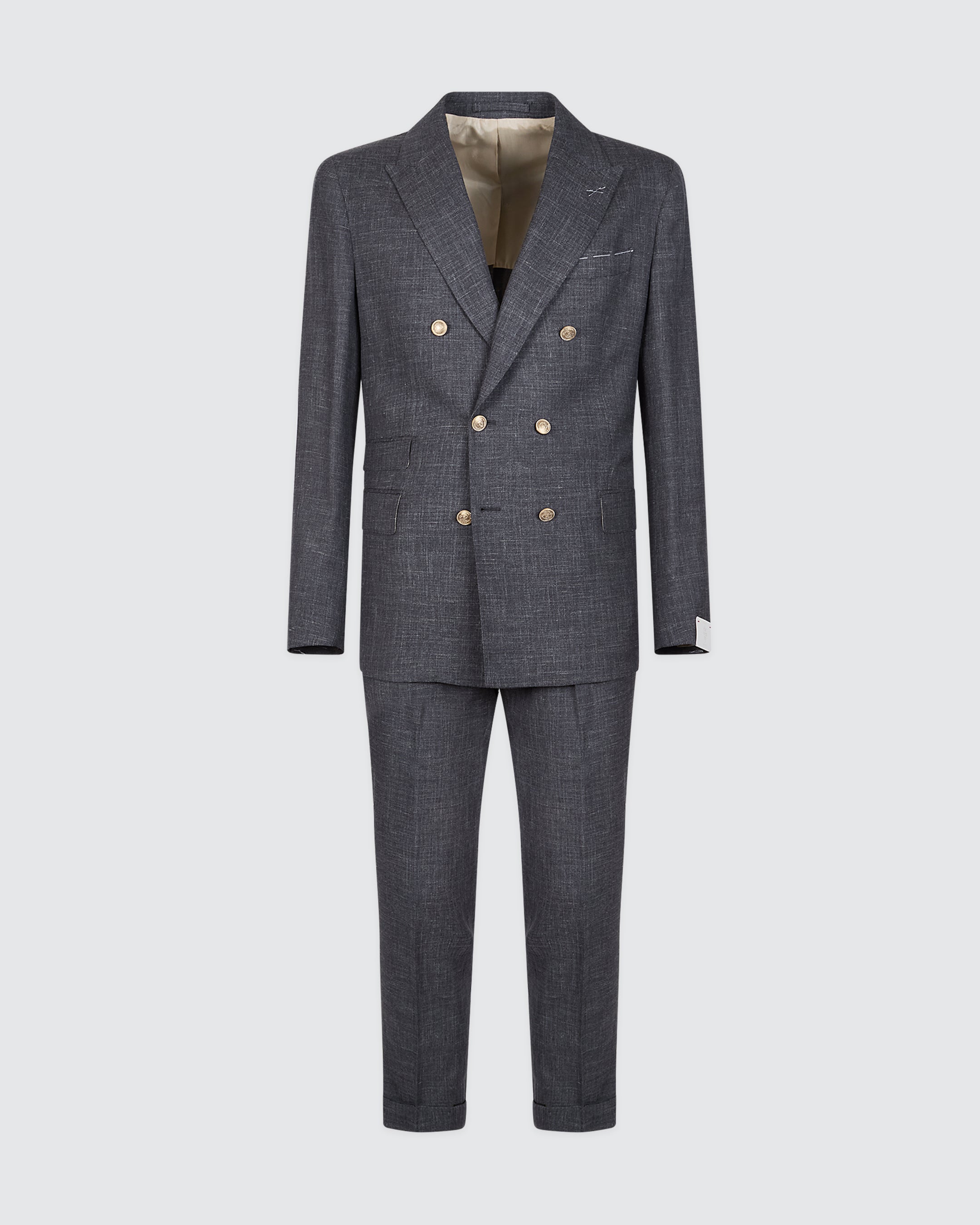 Men's Slim Fit Double-Breasted Wool Silk and Linen Suit - 5