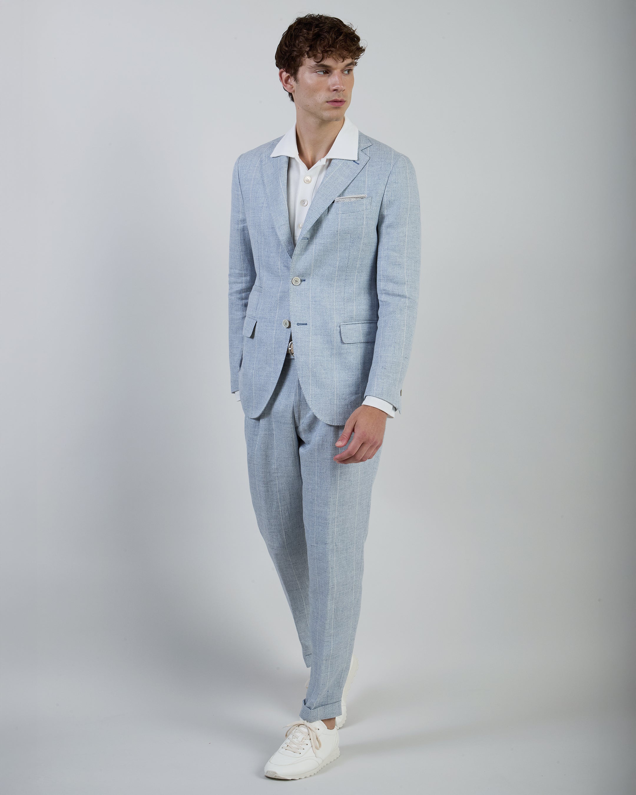 Men's Slim Fit Single-Breasted Pinstripe Linen Suit - 1