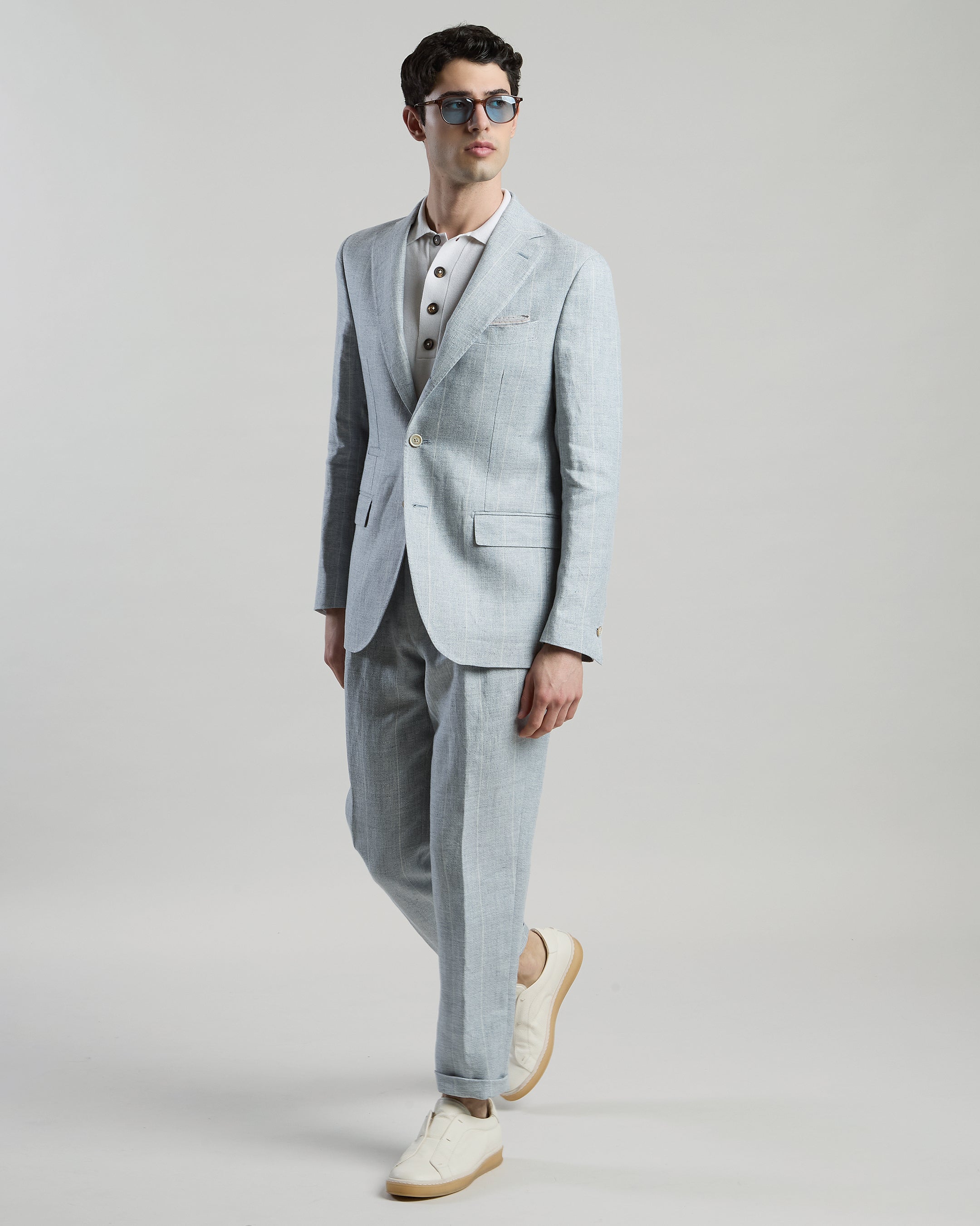 Men's Slim Fit Single-Breasted Pinstripe Linen Suit - 2