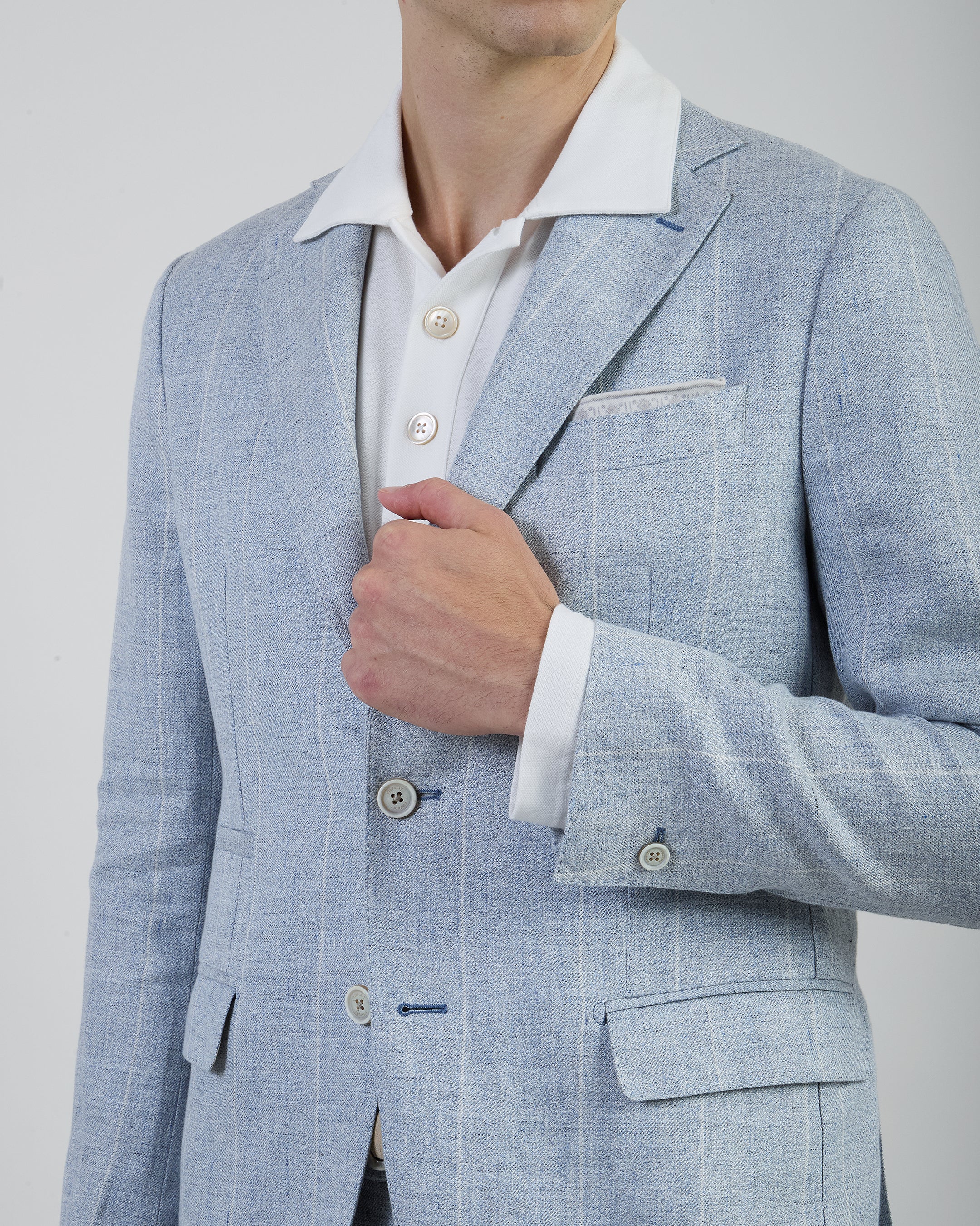 Men's Slim Fit Single-Breasted Pinstripe Linen Suit - 3