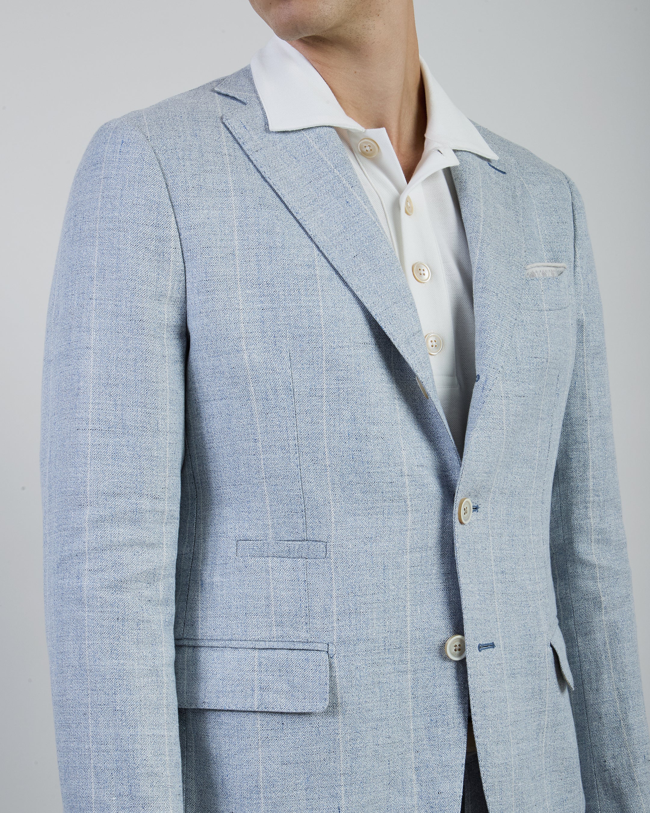 Men's Slim Fit Single-Breasted Pinstripe Linen Suit
