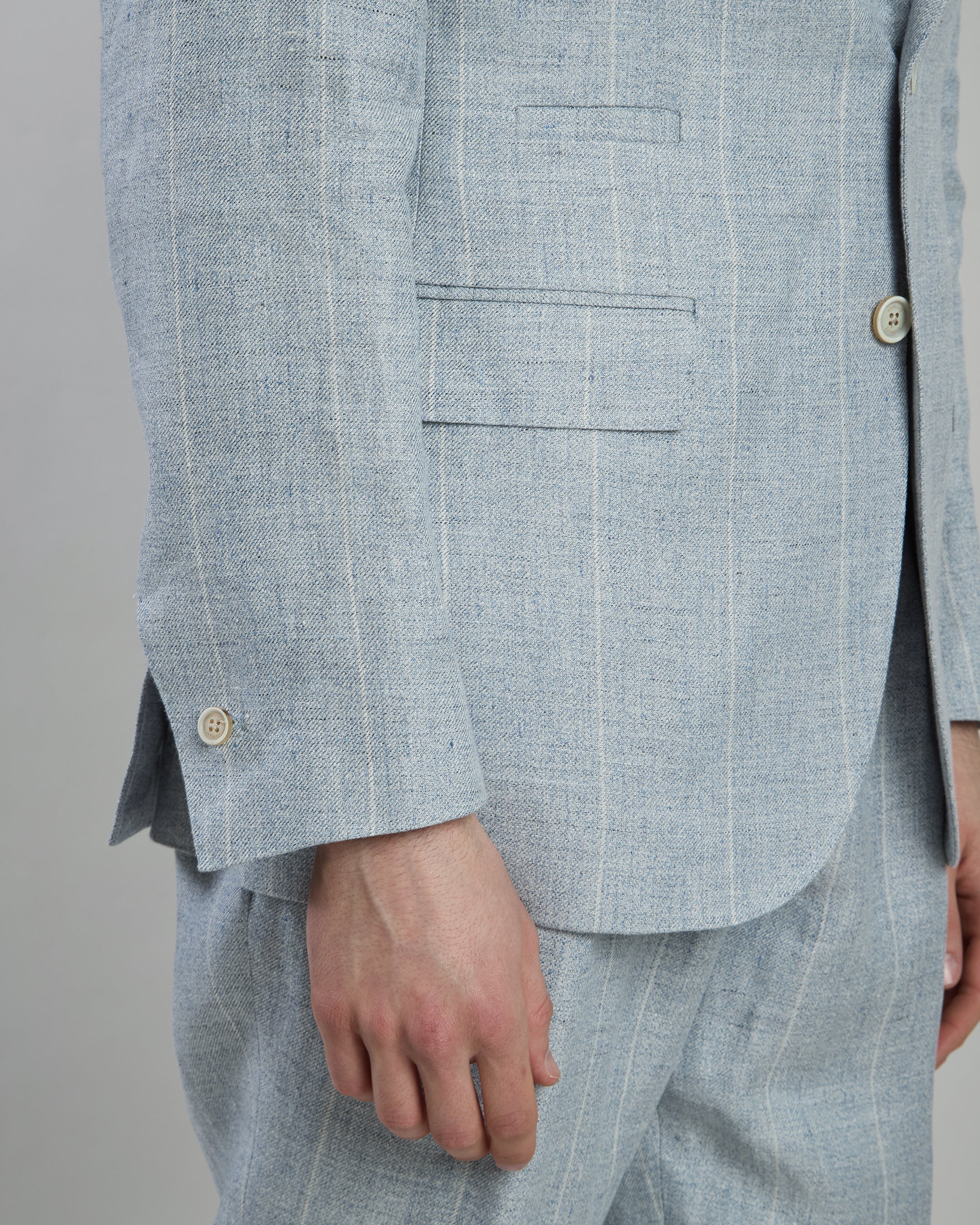 Men's Slim Fit Single-Breasted Pinstripe Linen Suit