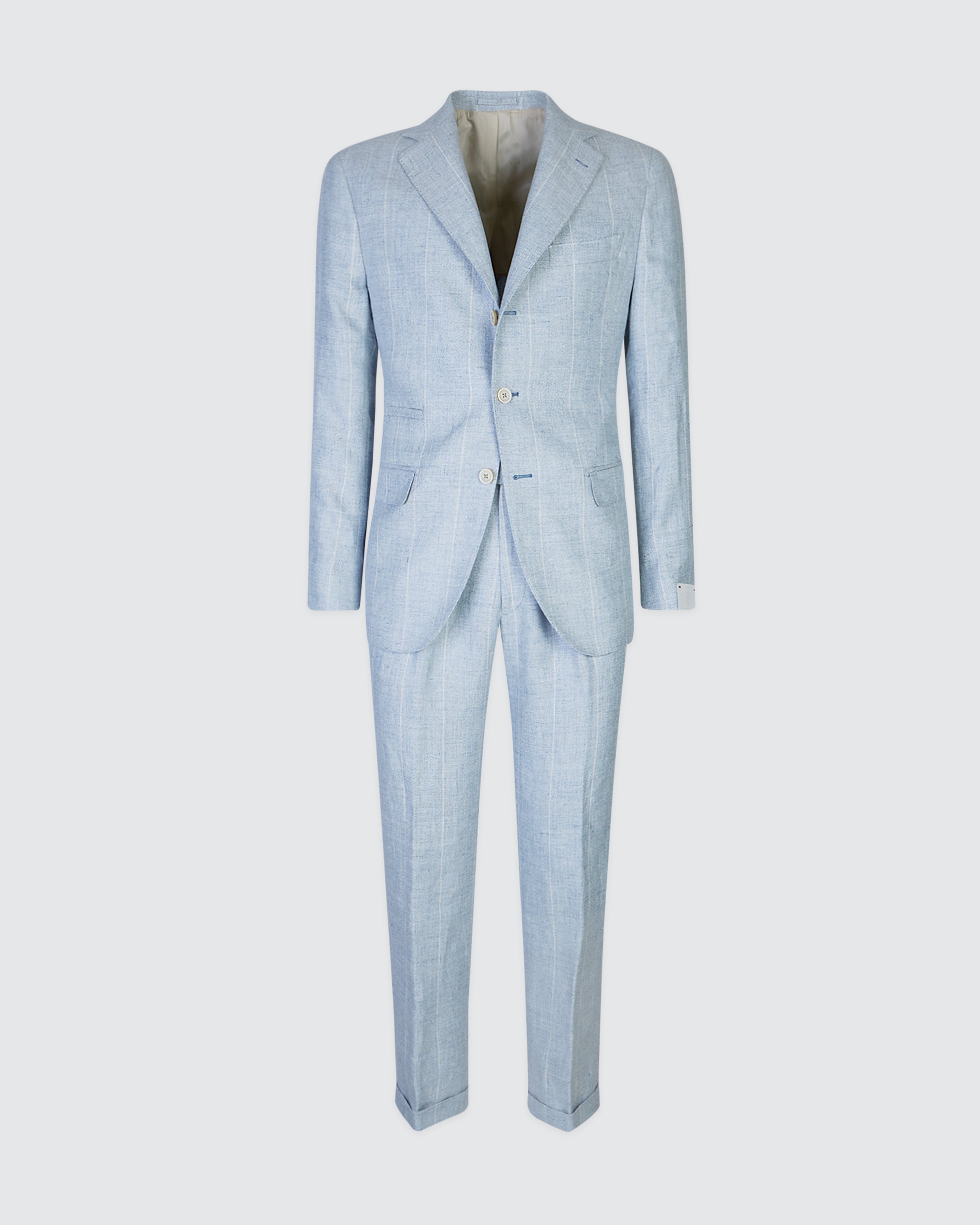 Men's Slim Fit Single-Breasted Pinstripe Linen Suit - 7