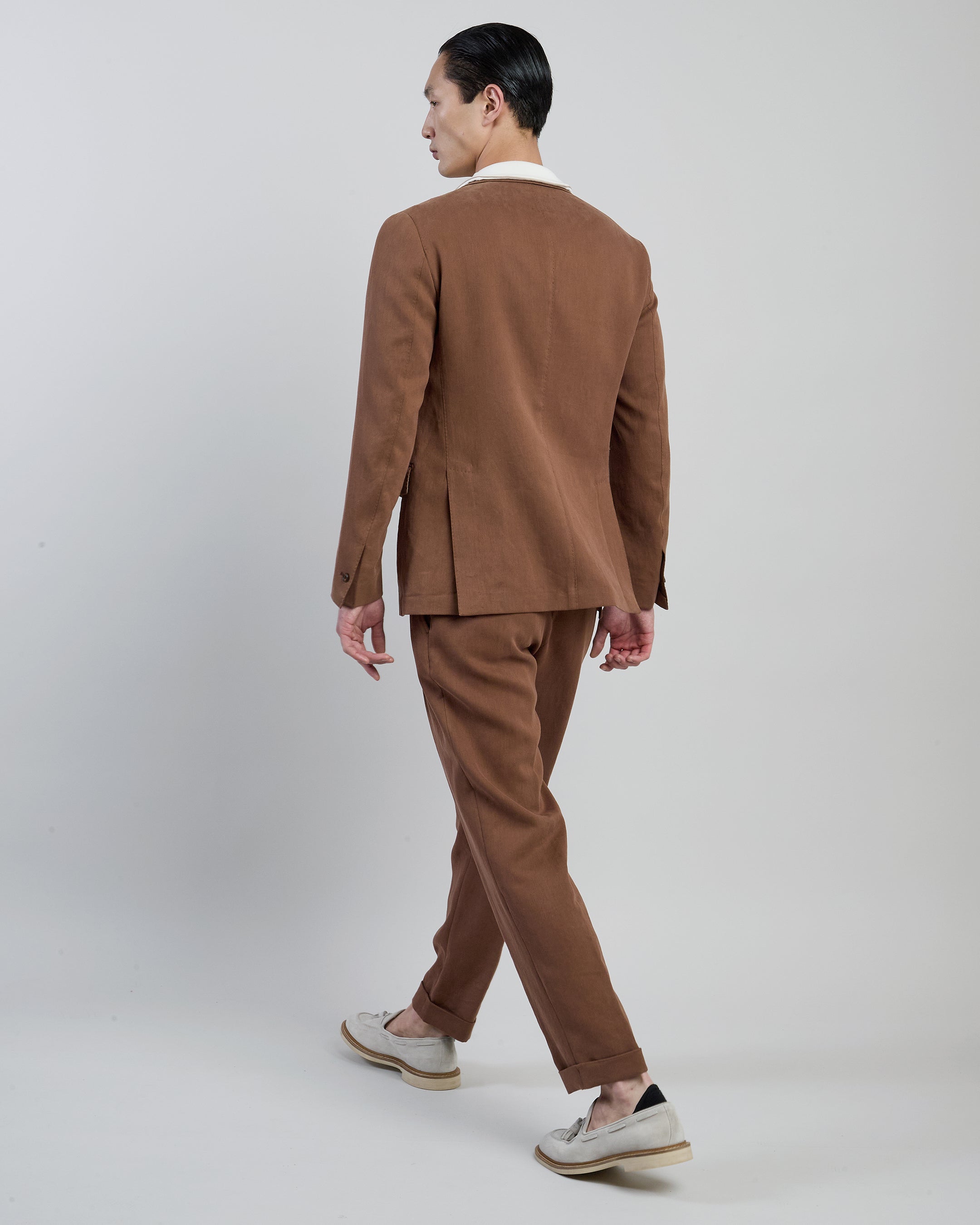 Men's Slim Fit Single-Breasted Linen Suit with Pleats - 6