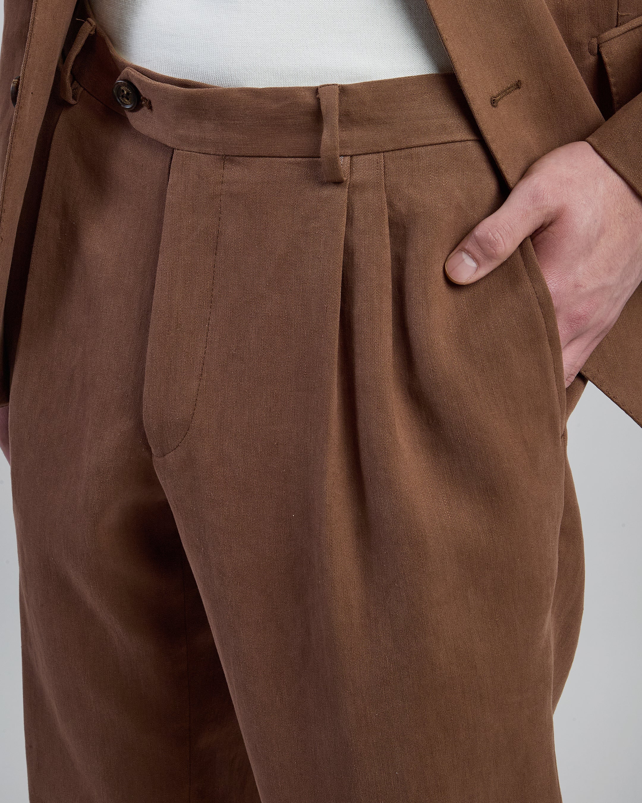 Men's Slim Fit Single-Breasted Linen Suit with Pleats