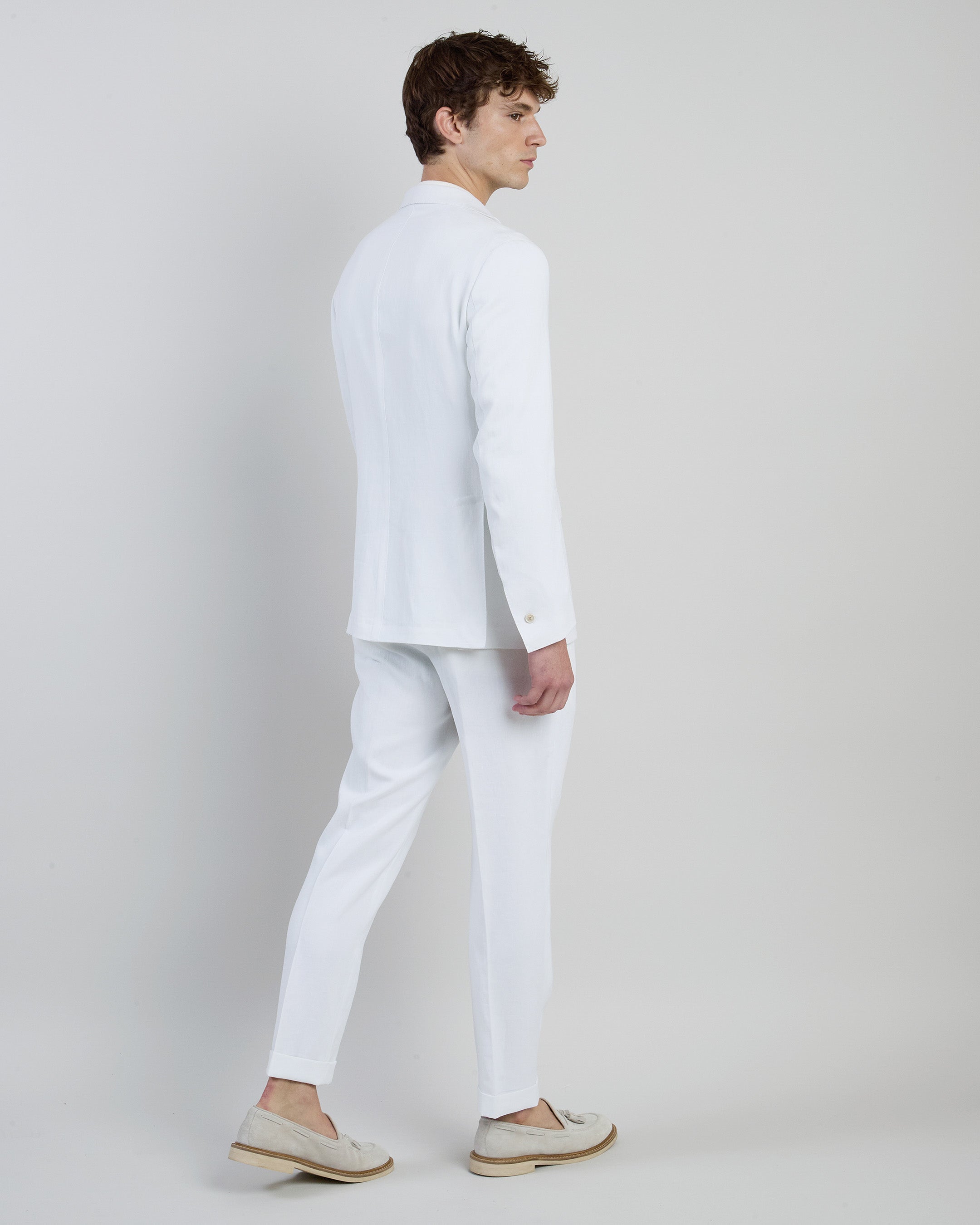 Men's Slim Fit Single-Breasted Linen Suit with Pleats alternative
