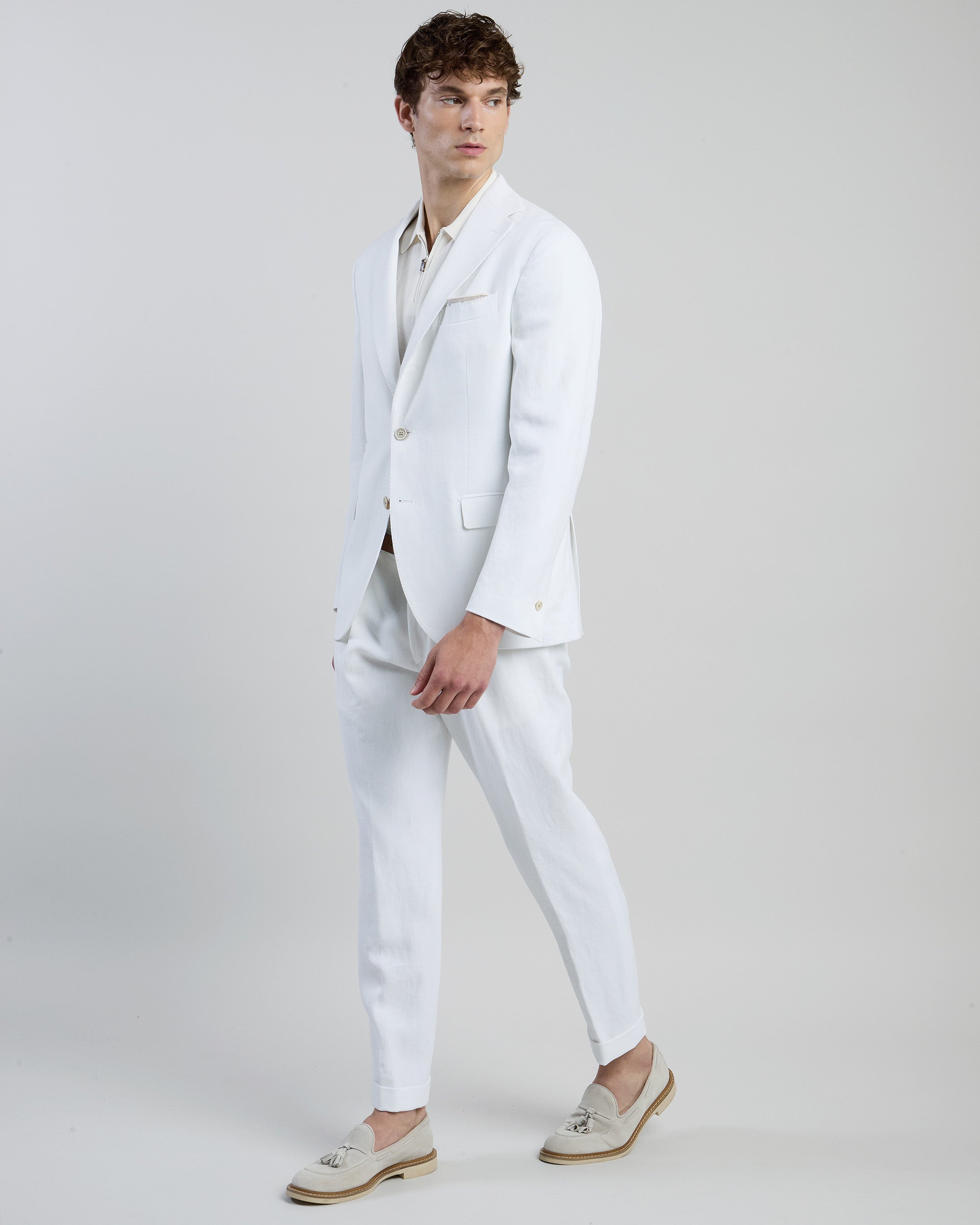 Men's Slim Fit Single-Breasted Linen Suit with Pleats