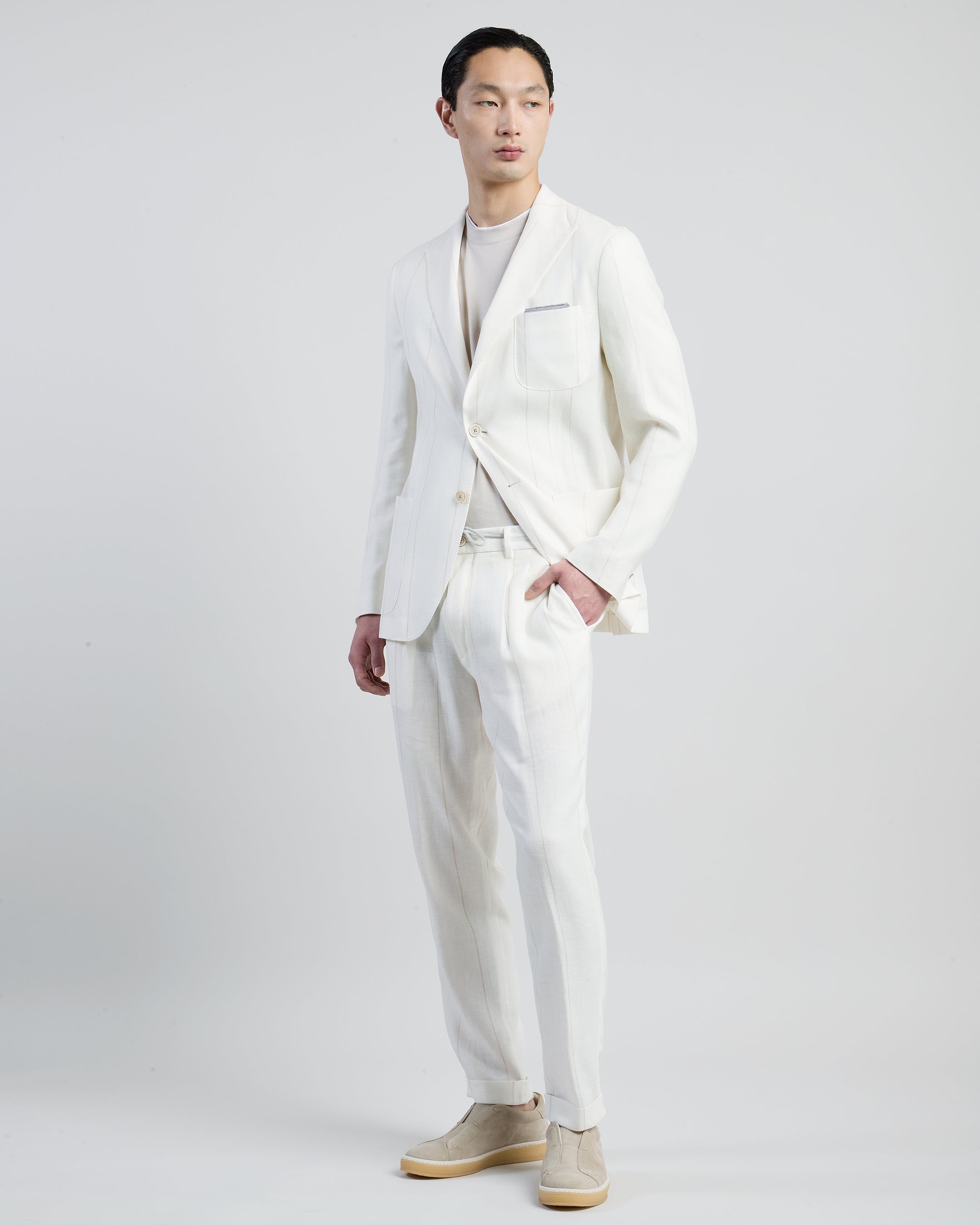 Single-Breasted Pinstripe Suit in Linen Wool and Silk - 4