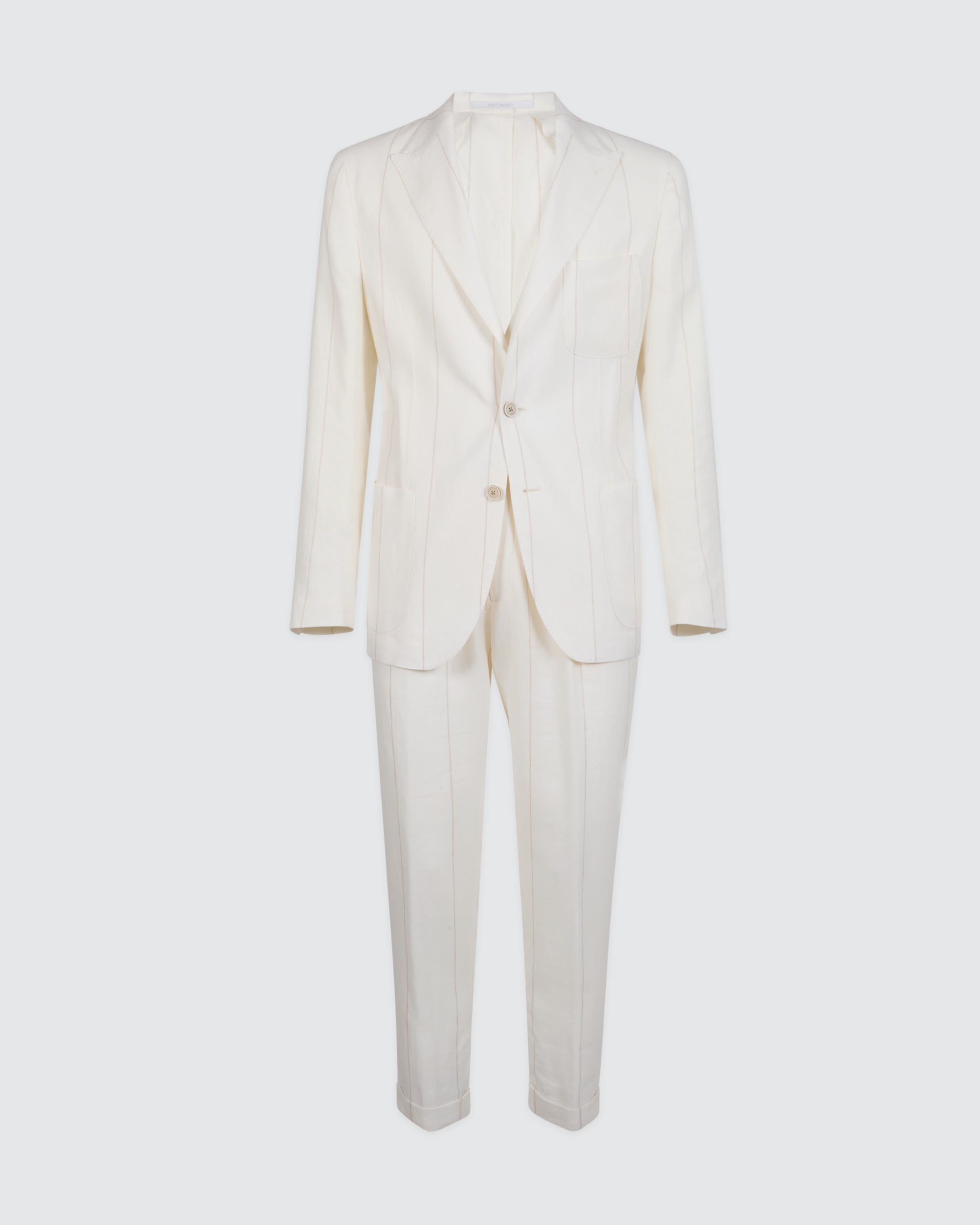 Single-Breasted Pinstripe Suit in Linen Wool and Silk