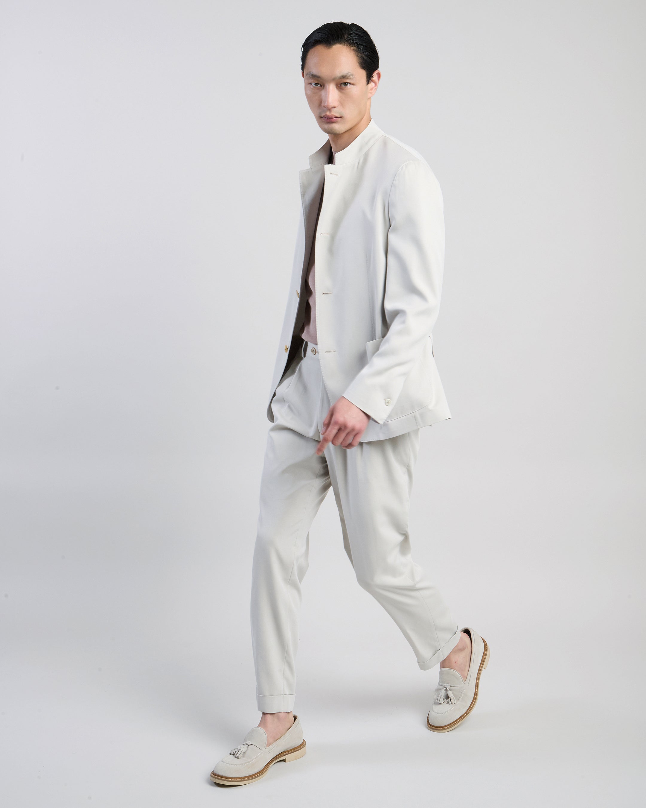 Single-Breasted Silk Suit with Double Pleats Slim Fit