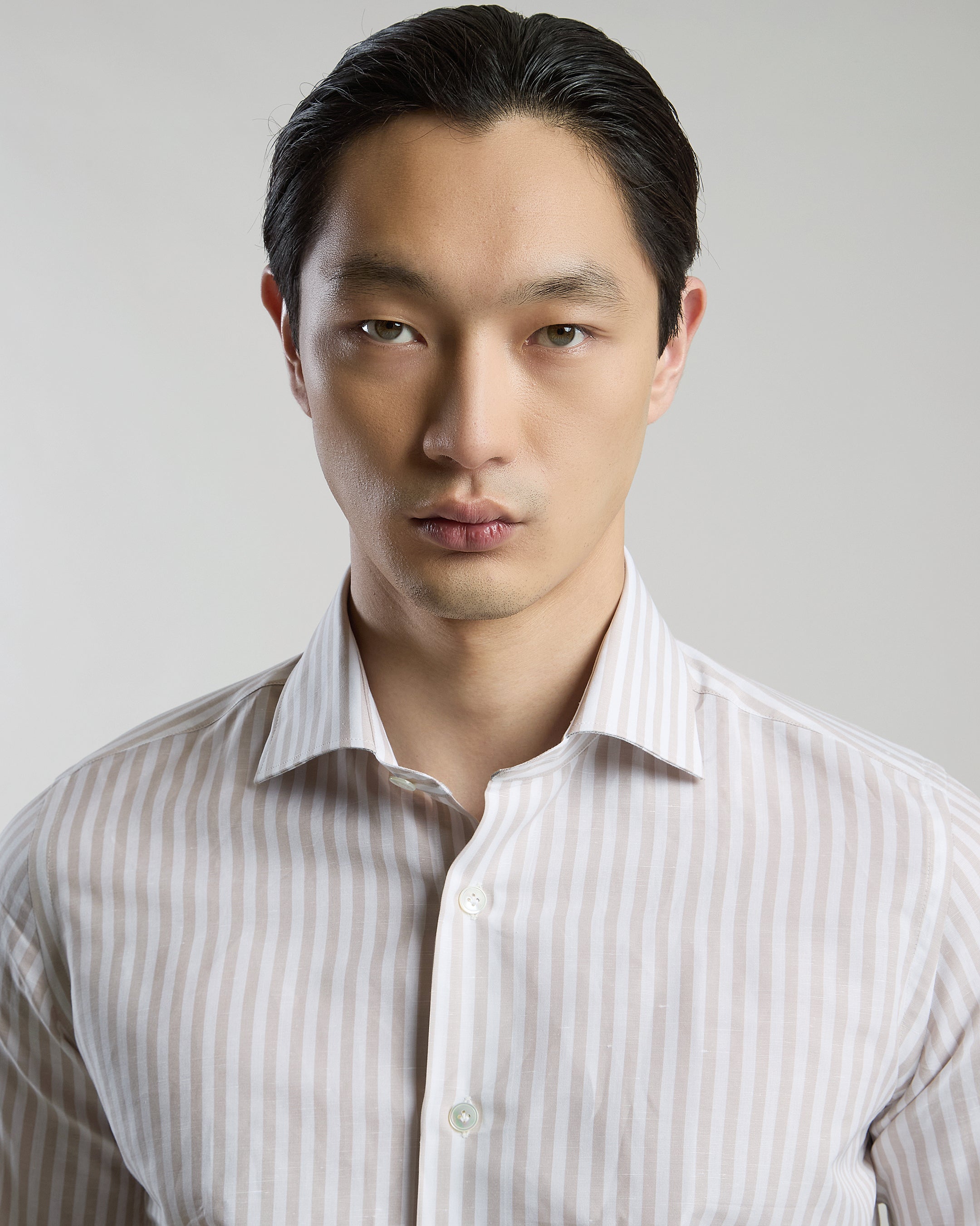 Men's Slim Fit Striped Cotton and Linen Shirt alternative
