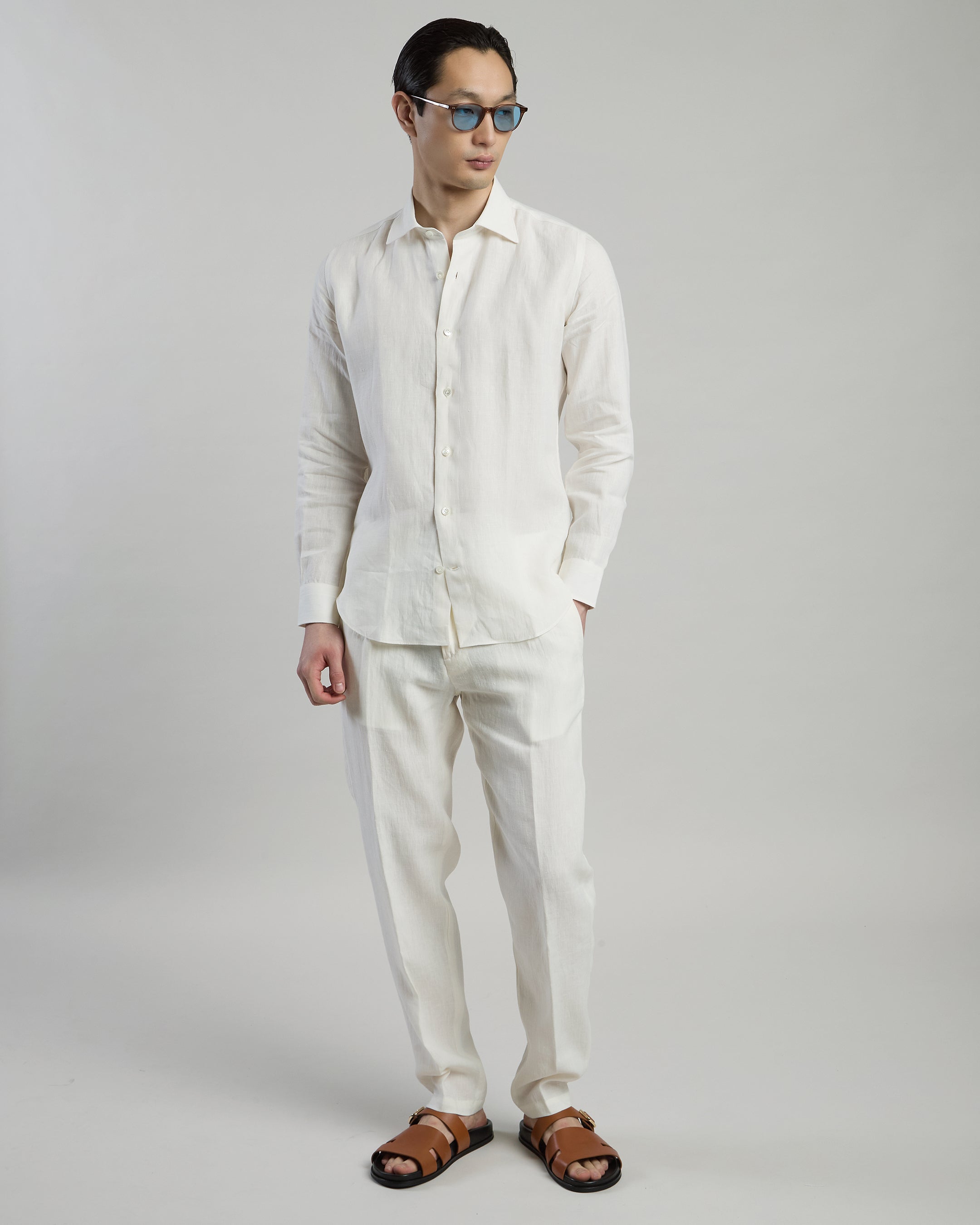 Men's Slim Fit Linen Shirt with Italian Collar - 5