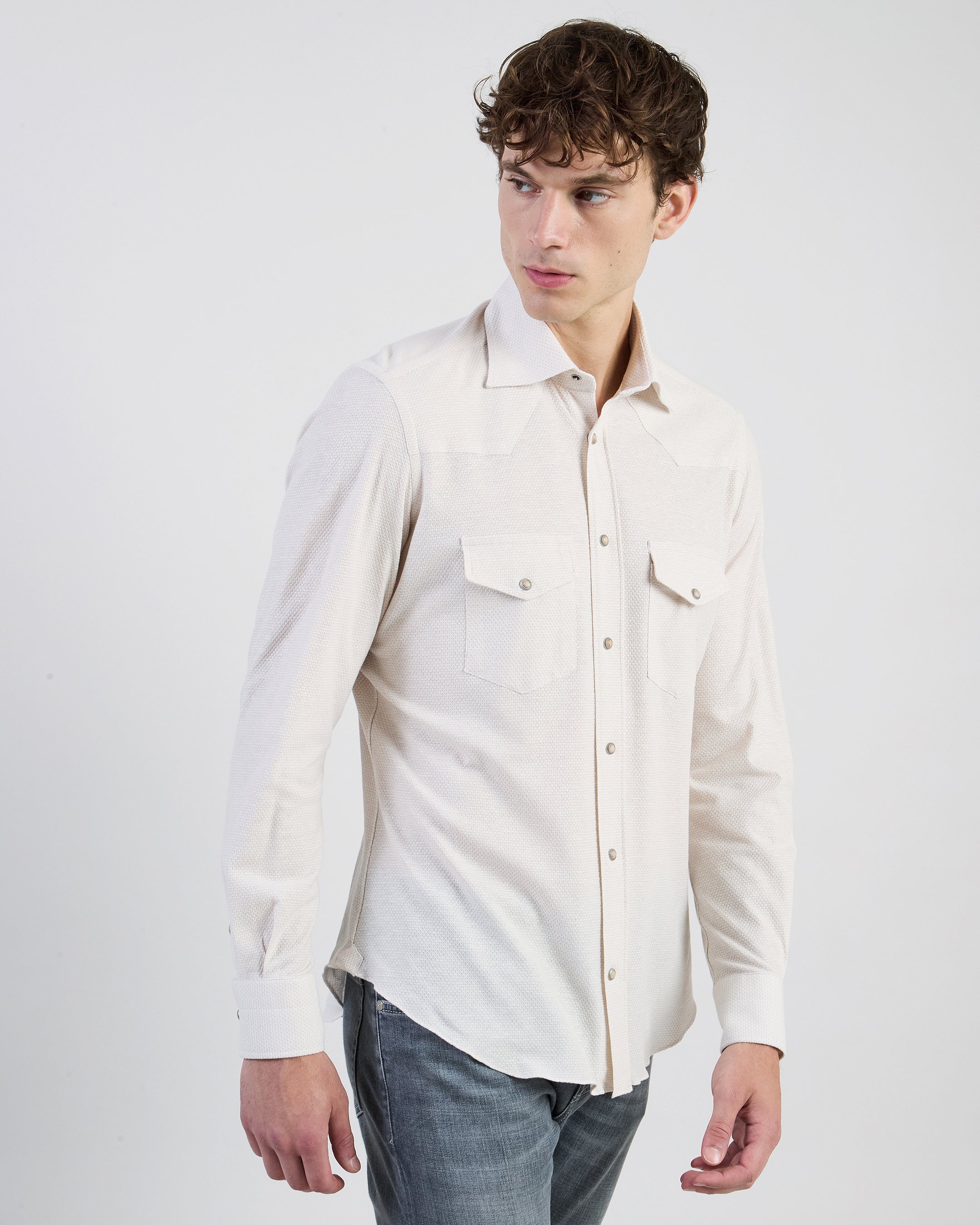 Men's Slim Fit Texas Shirt in Cotton and Linen Jersey