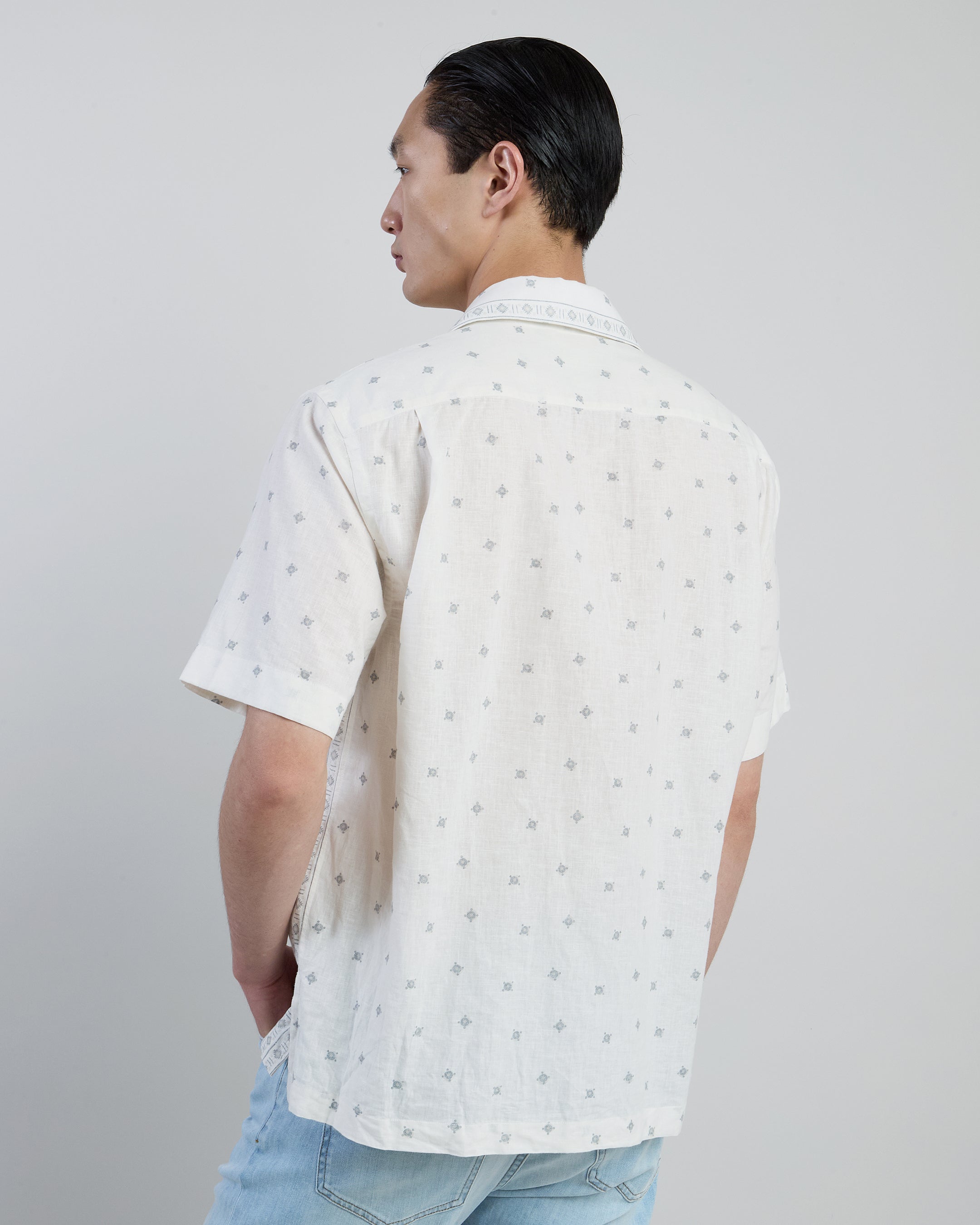 Men's Linen and Cotton Short-Sleeve Bowling Shirt - 2