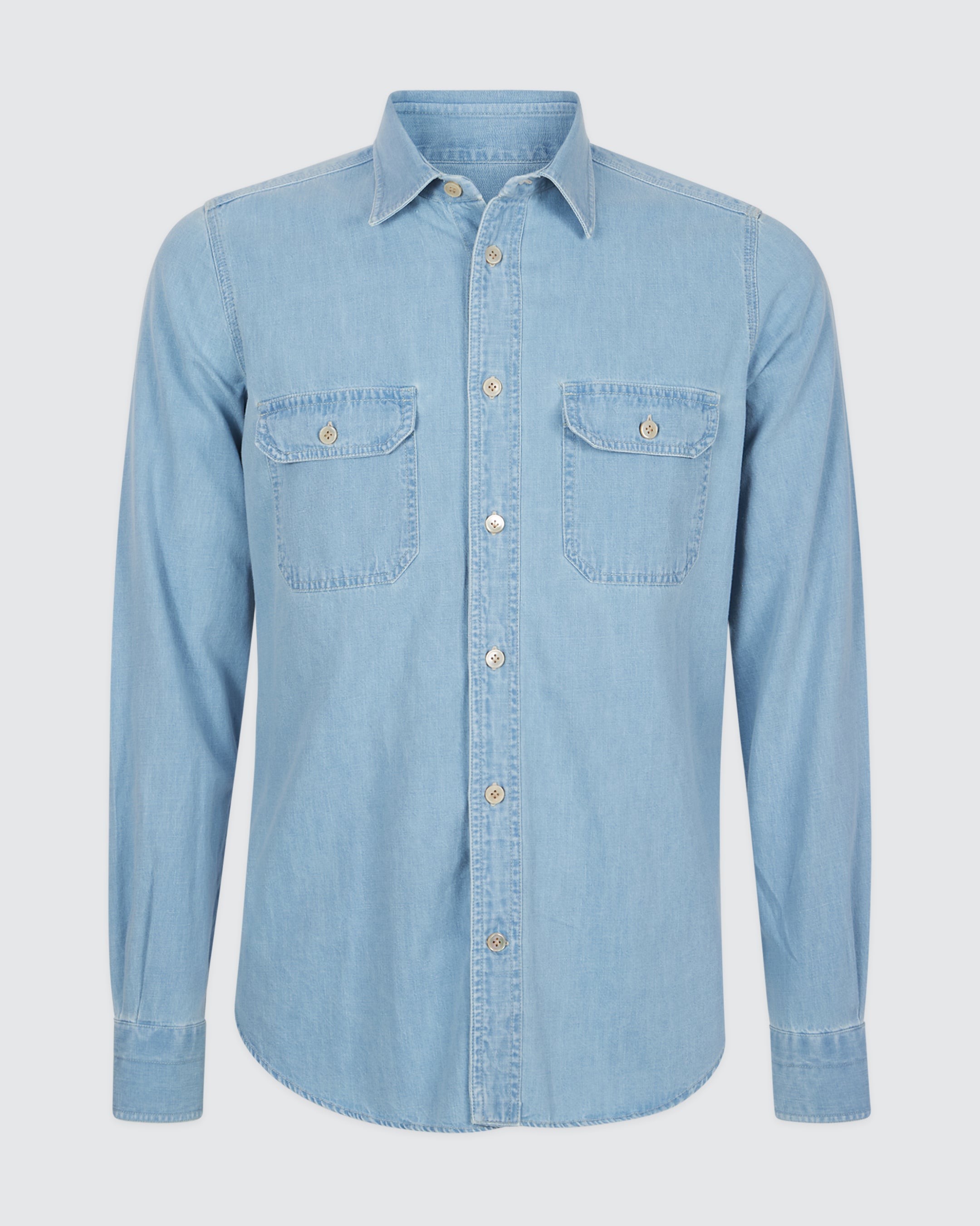 Men's Cotton and Linen Denim-Effect Shirt with Pockets - 3