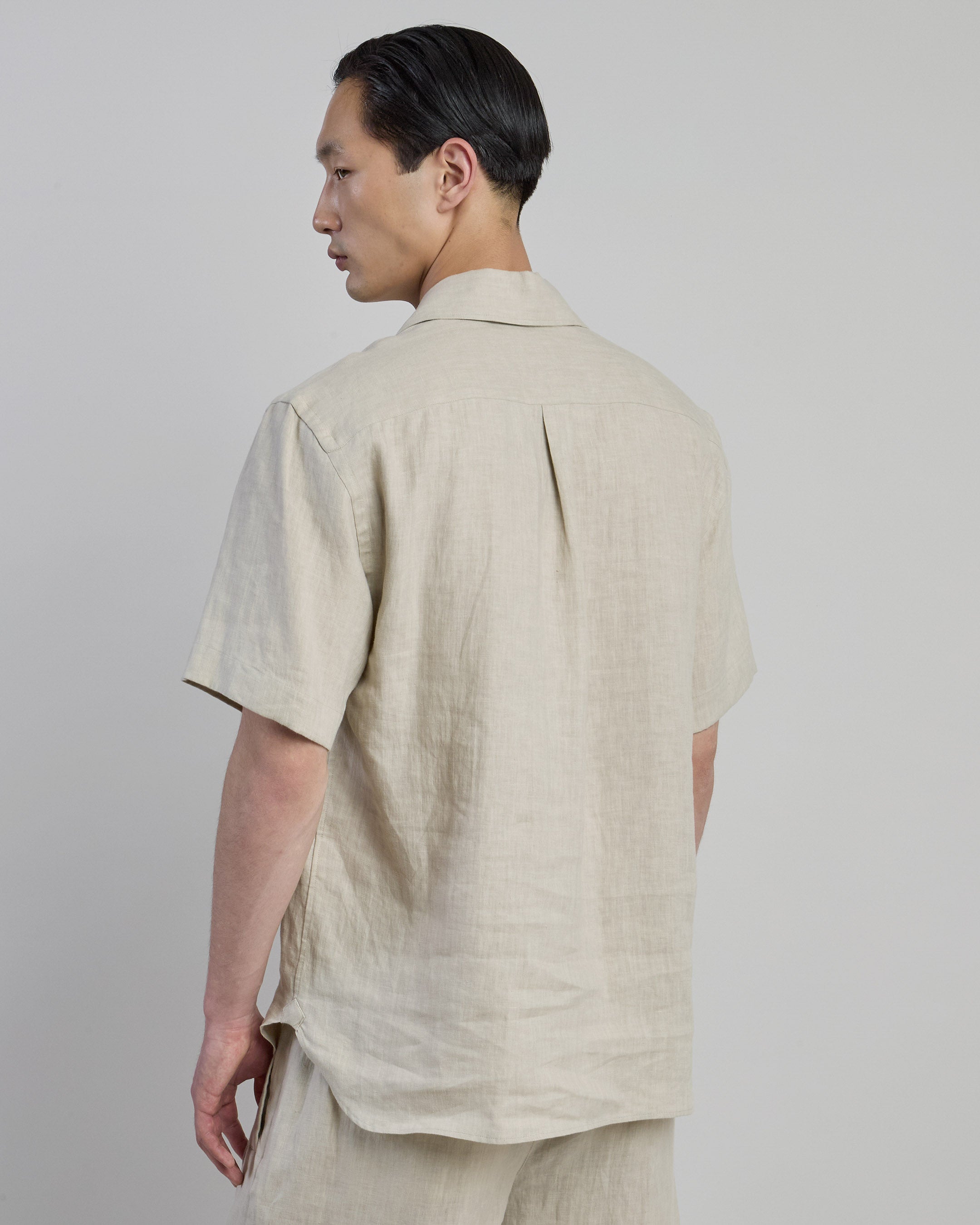 Men's Short Sleeve Linen Shirt with Bowling Collar - 2