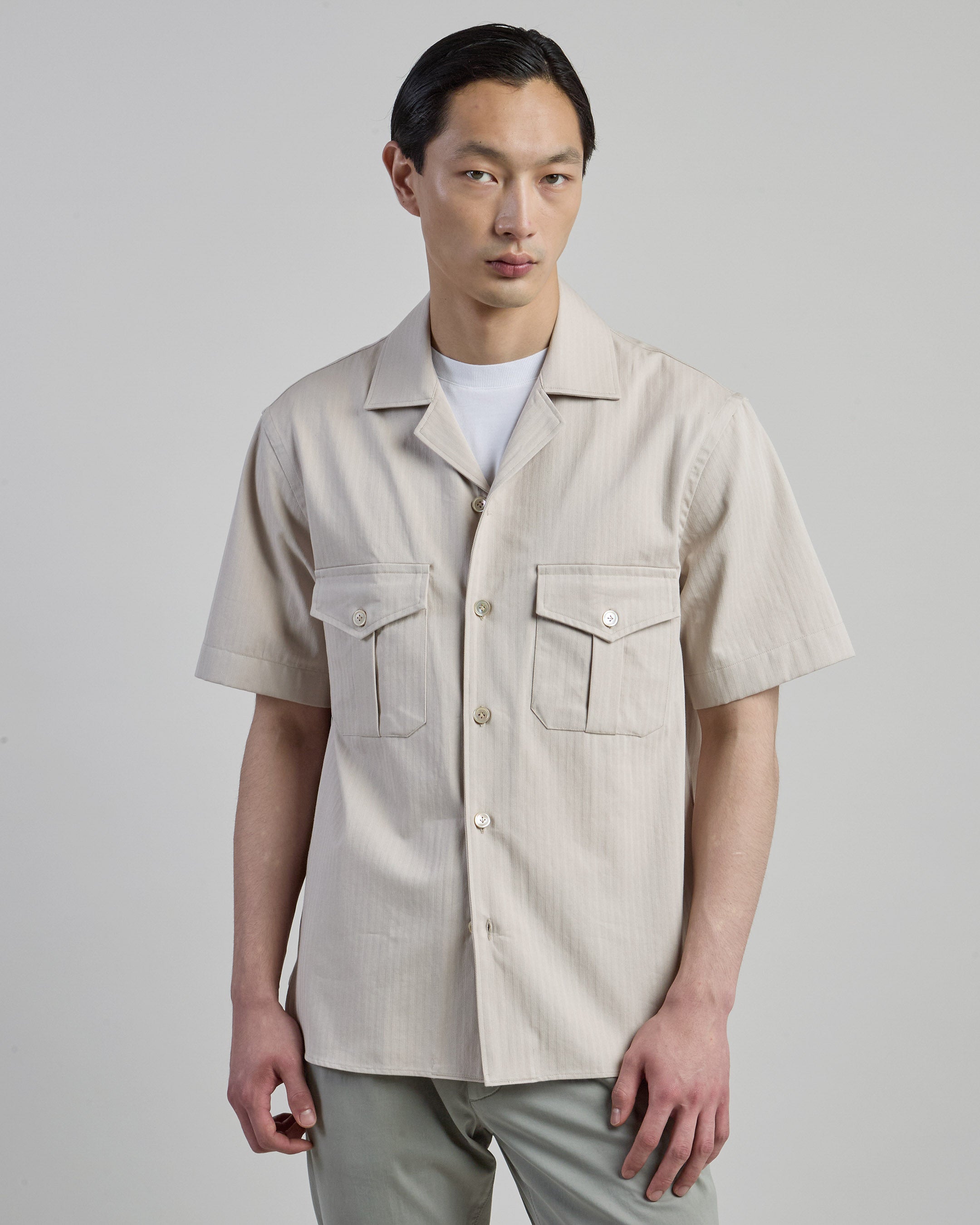 Men's Embroidered Cotton Bowling Collar Shirt - 1