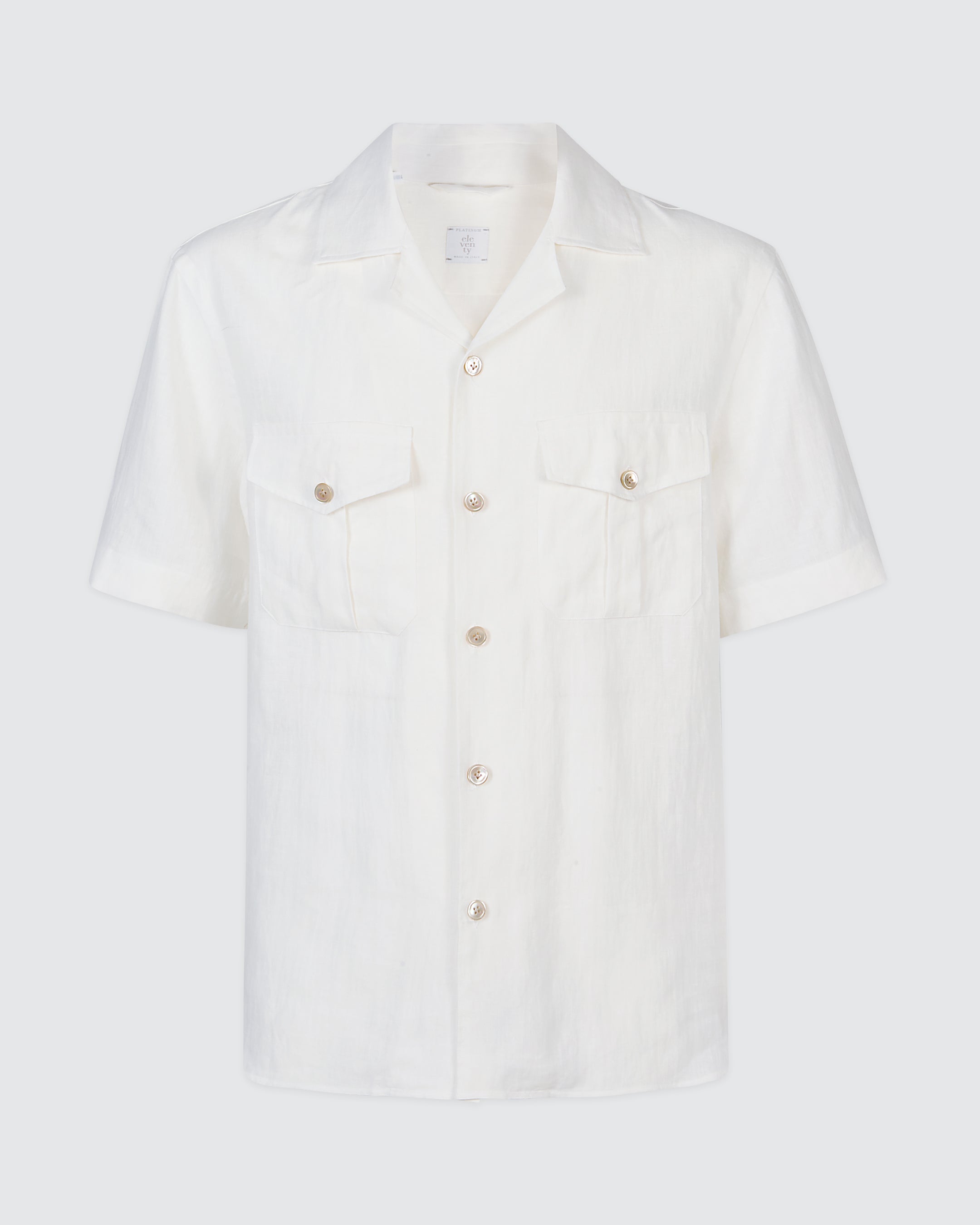Men's Short Sleeve Linen Shirt with Bowling Collar
