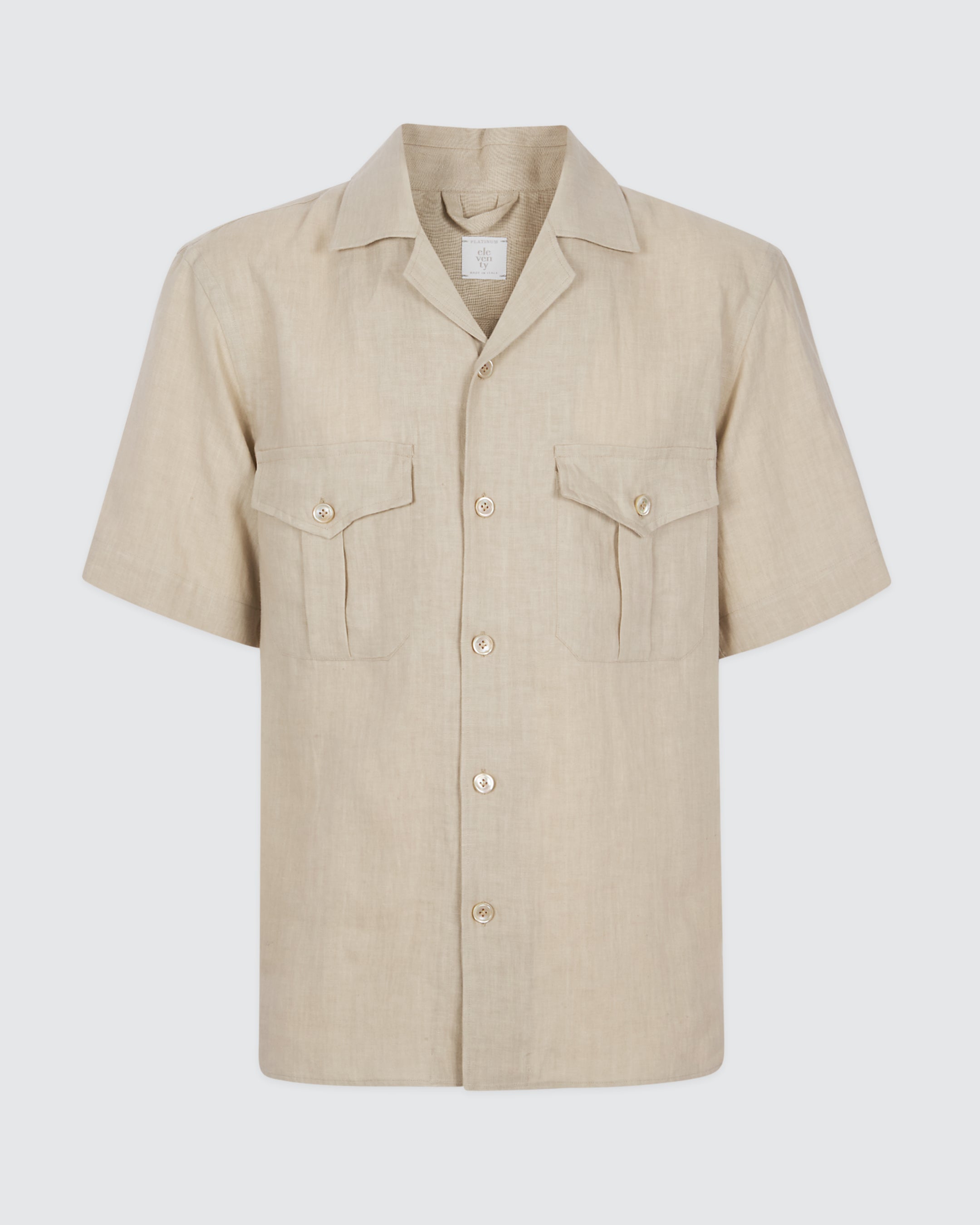 Men's Short Sleeve Linen Shirt with Bowling Collar - 4