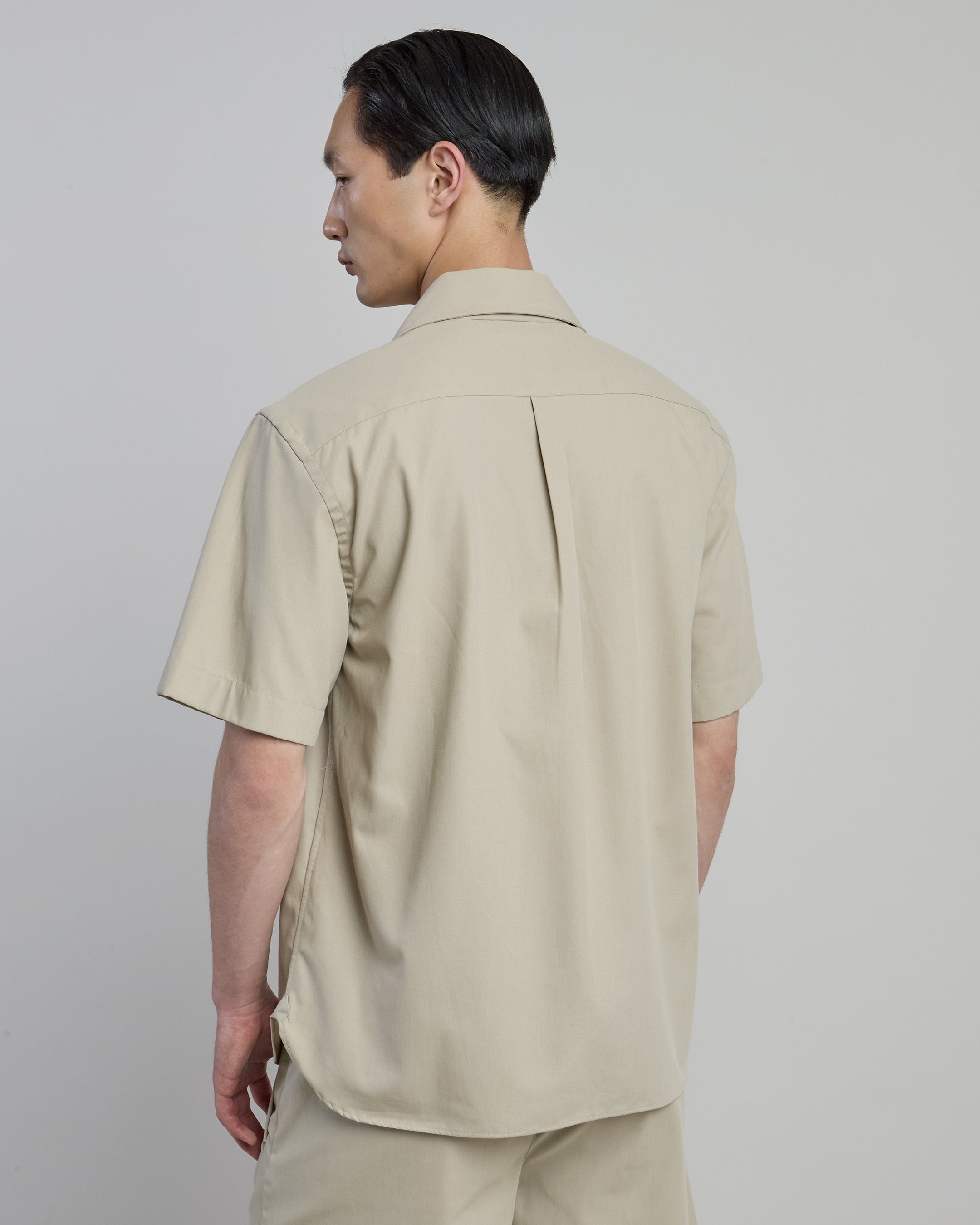 Men's Short Sleeve Cotton Shirt with Bowling Collar - 2