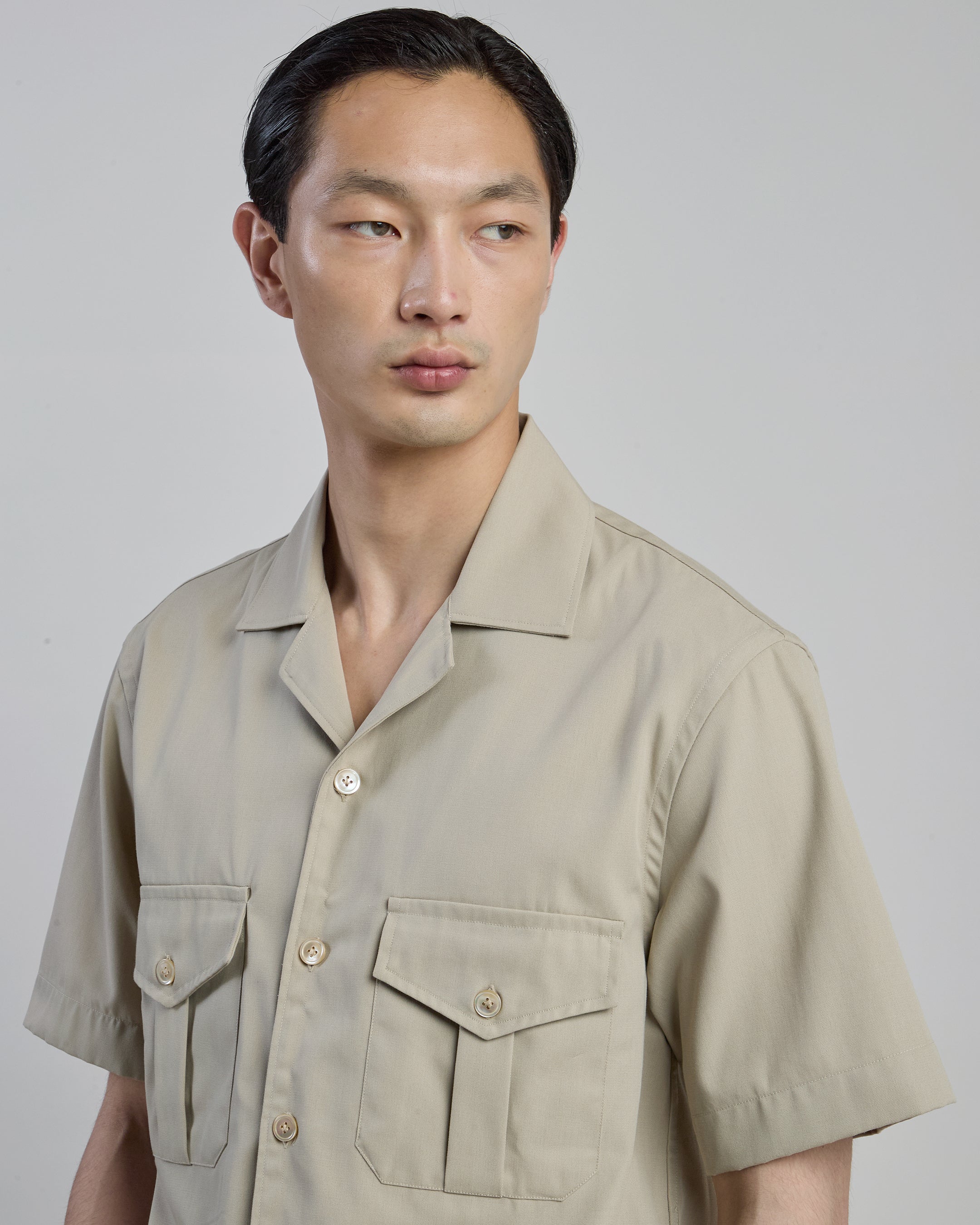Men's Short Sleeve Cotton Shirt with Bowling Collar - 3