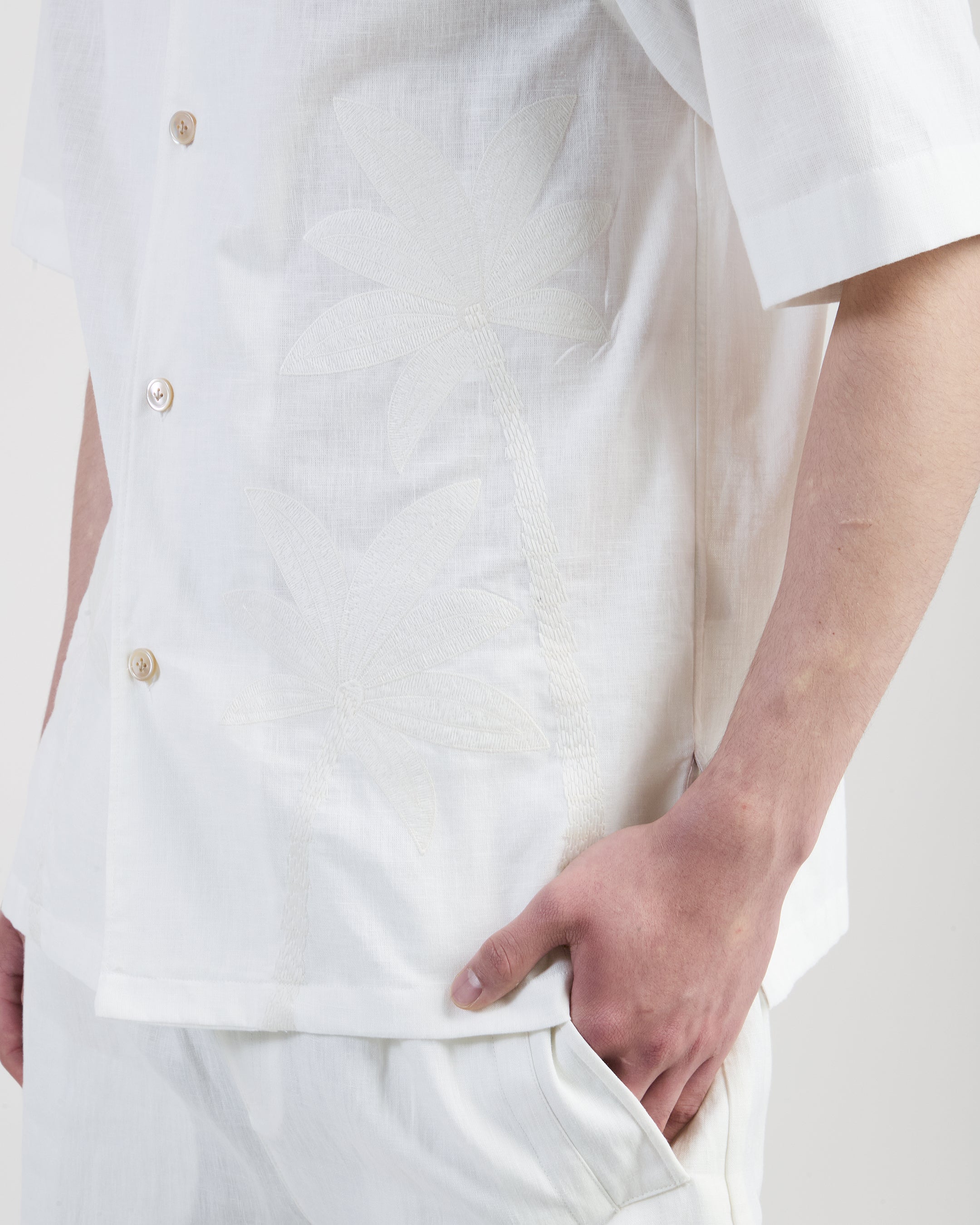 Embroidered Cotton Shirt with Bowling Collar