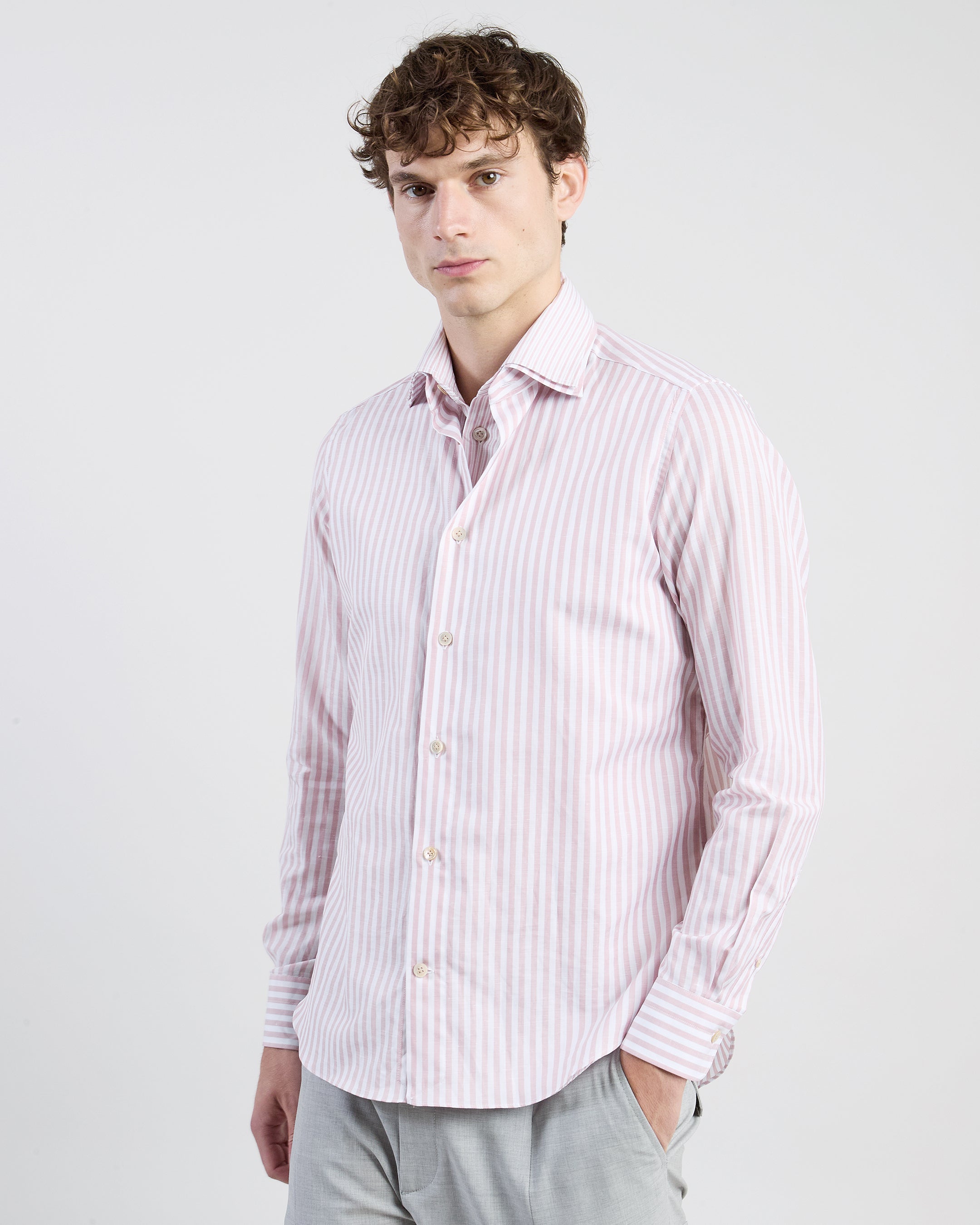 Men's Dandy Double Collar Striped Cotton and Linen Shirt