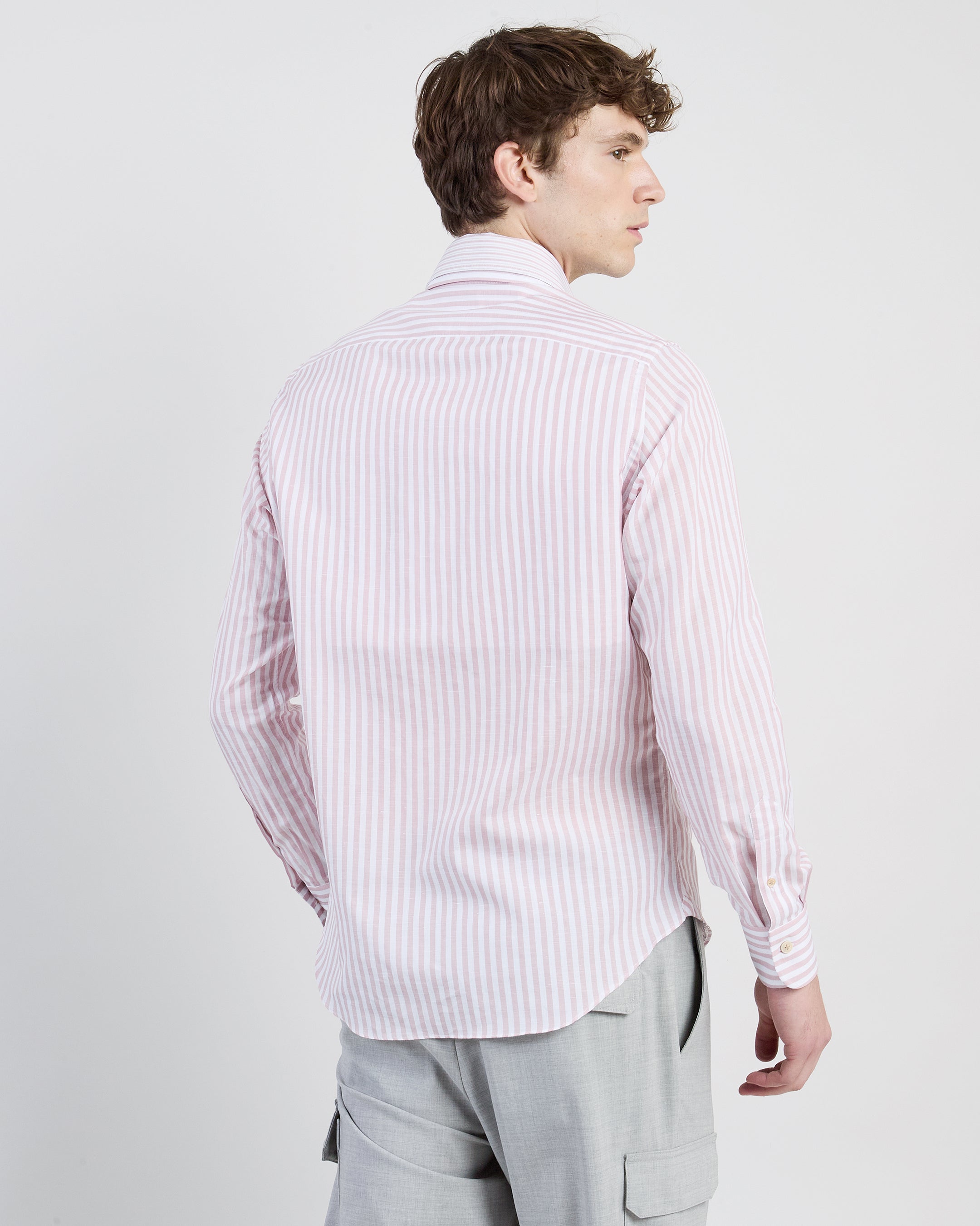 Men's Dandy Double Collar Striped Cotton and Linen Shirt - 2
