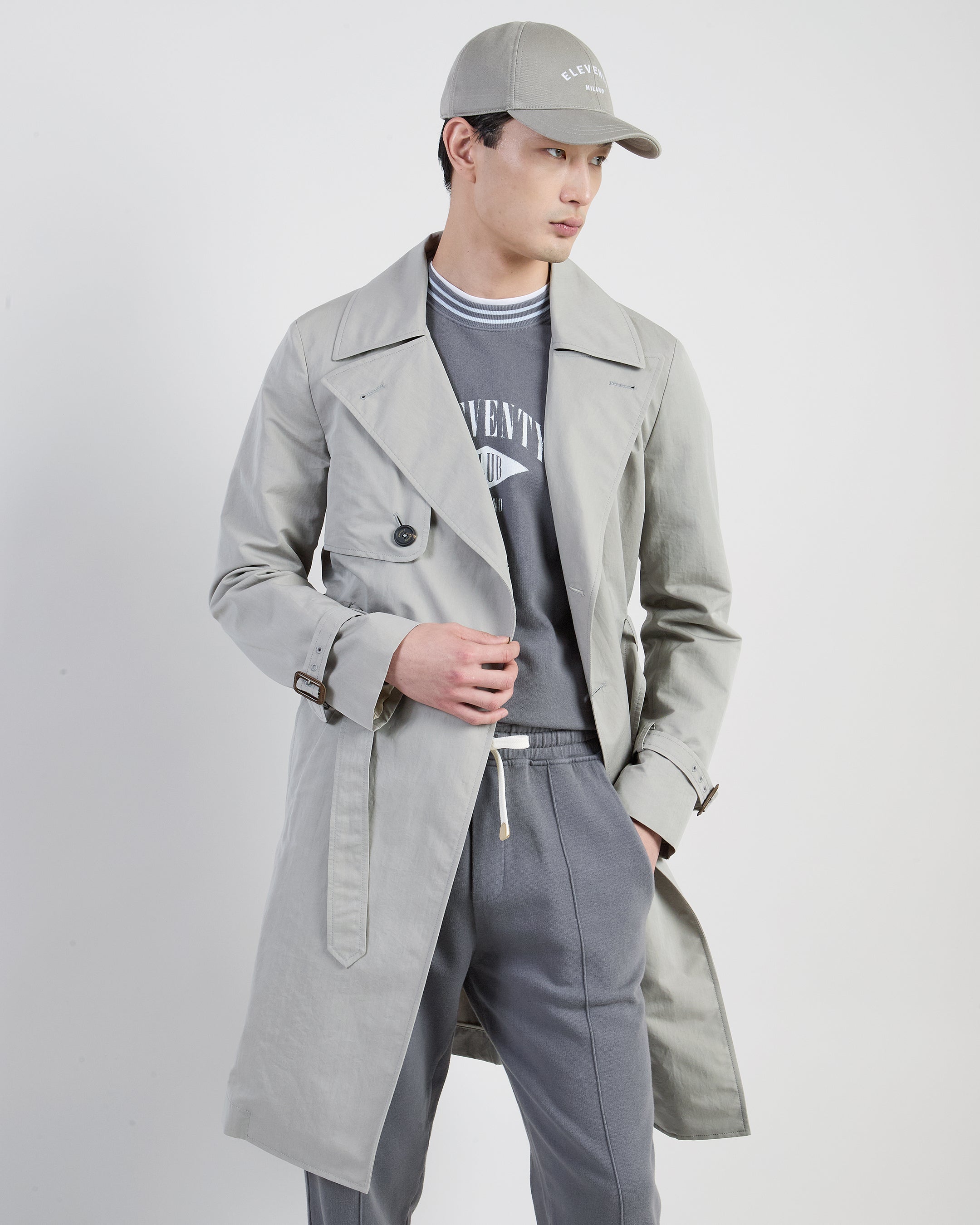 Double-Breasted Cotton and Silk Trench Coat with Belt - 1