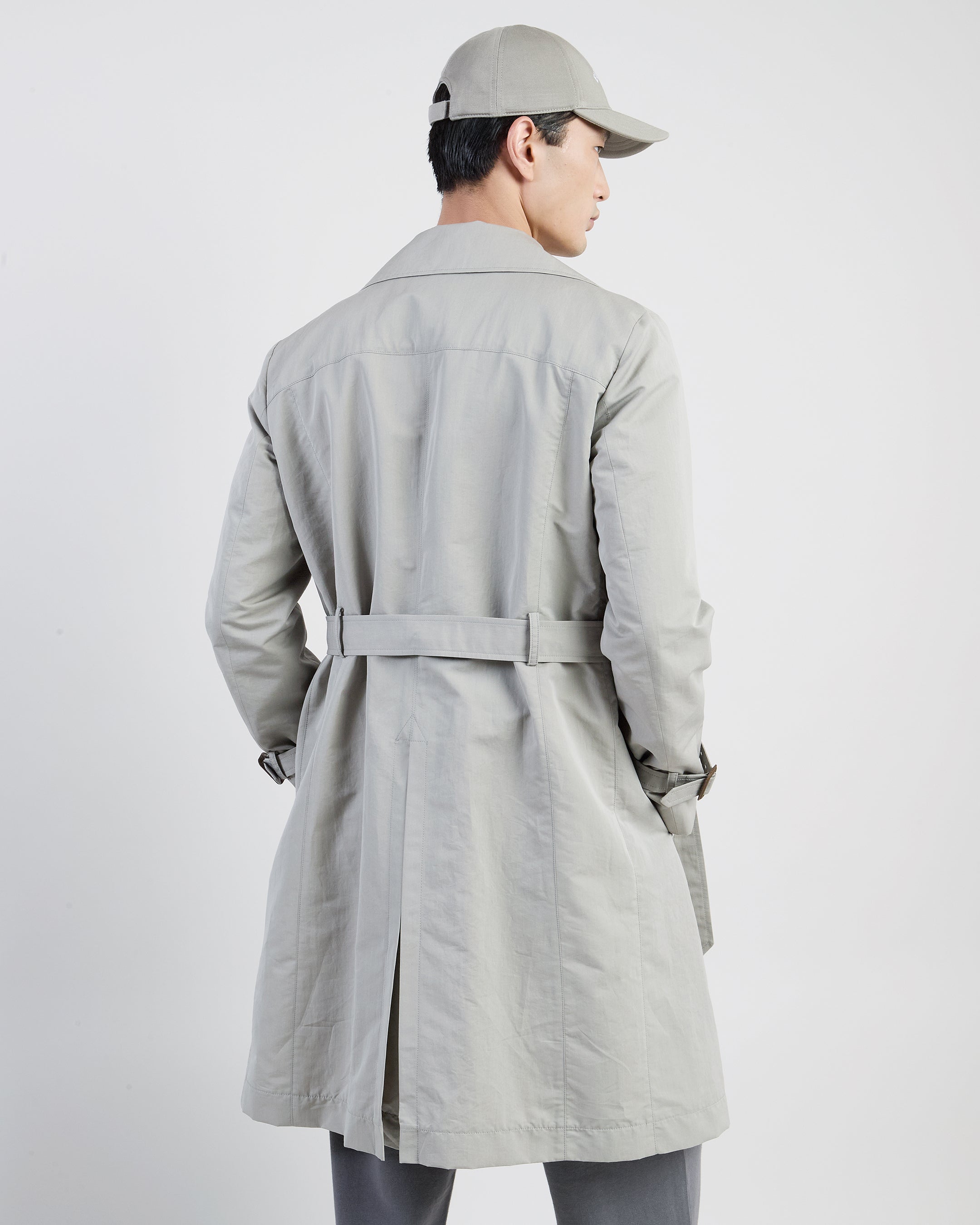 Double-Breasted Cotton and Silk Trench Coat with Belt alternative