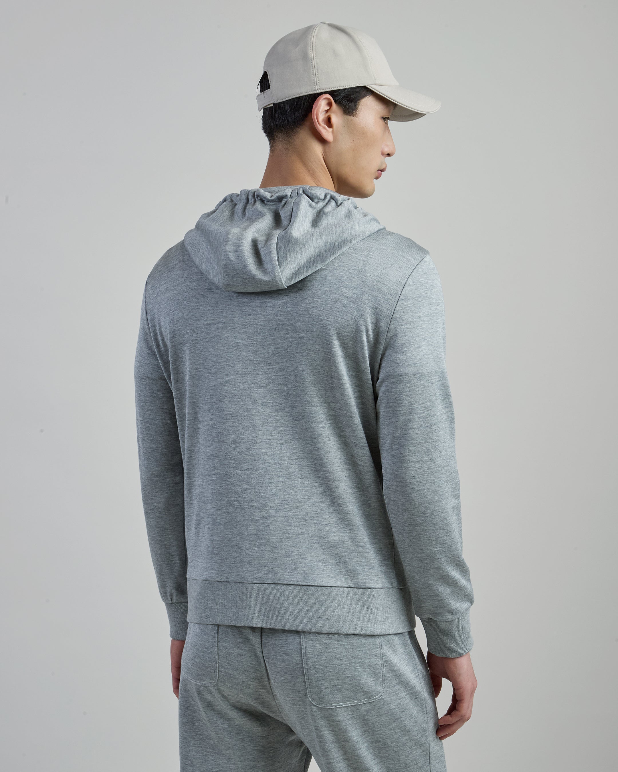 Men's Full Zip Silk Cotton Hoodie with Alcantara Details alternative