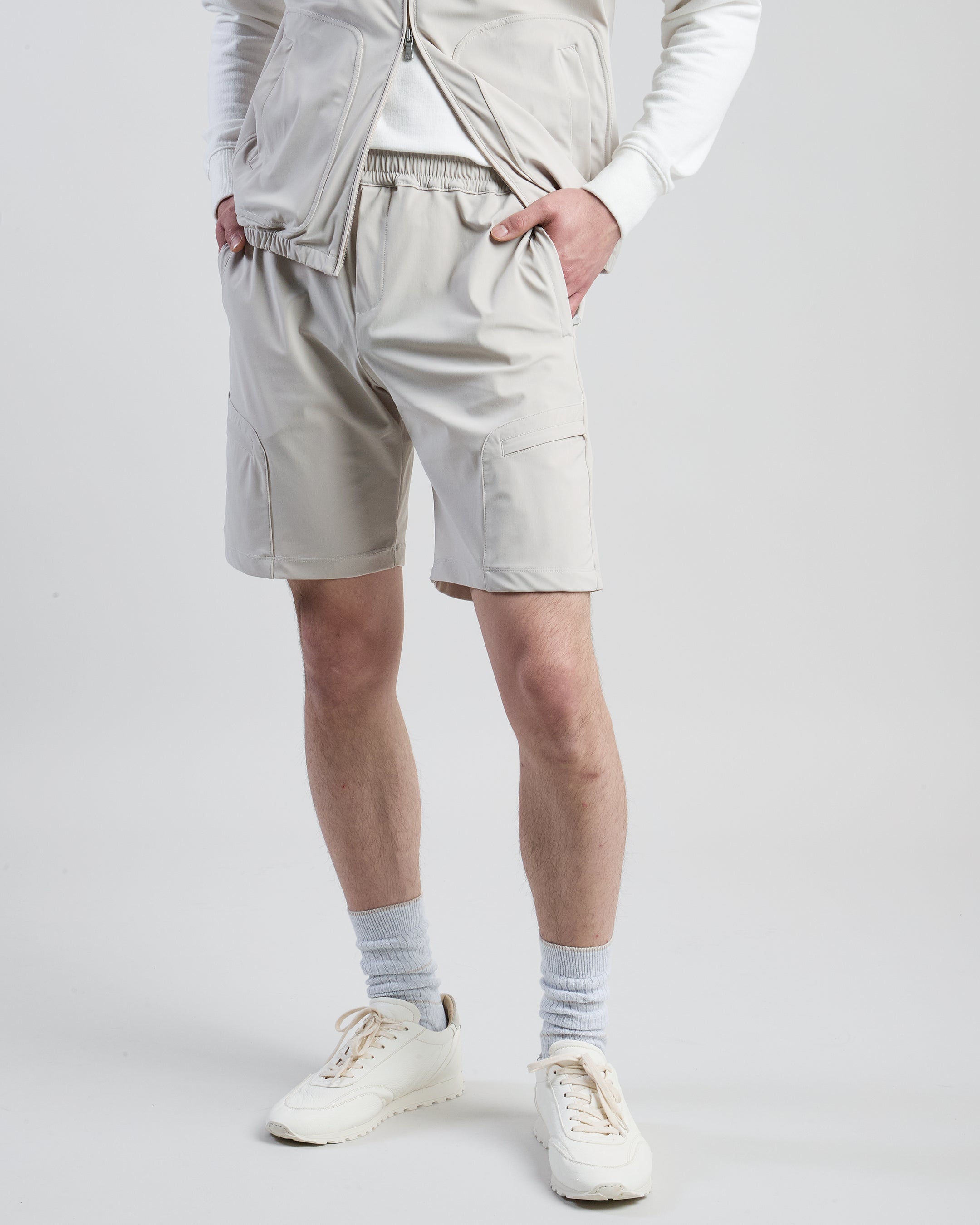 Technical Jersey Drawstring Bermuda Shorts with Zip