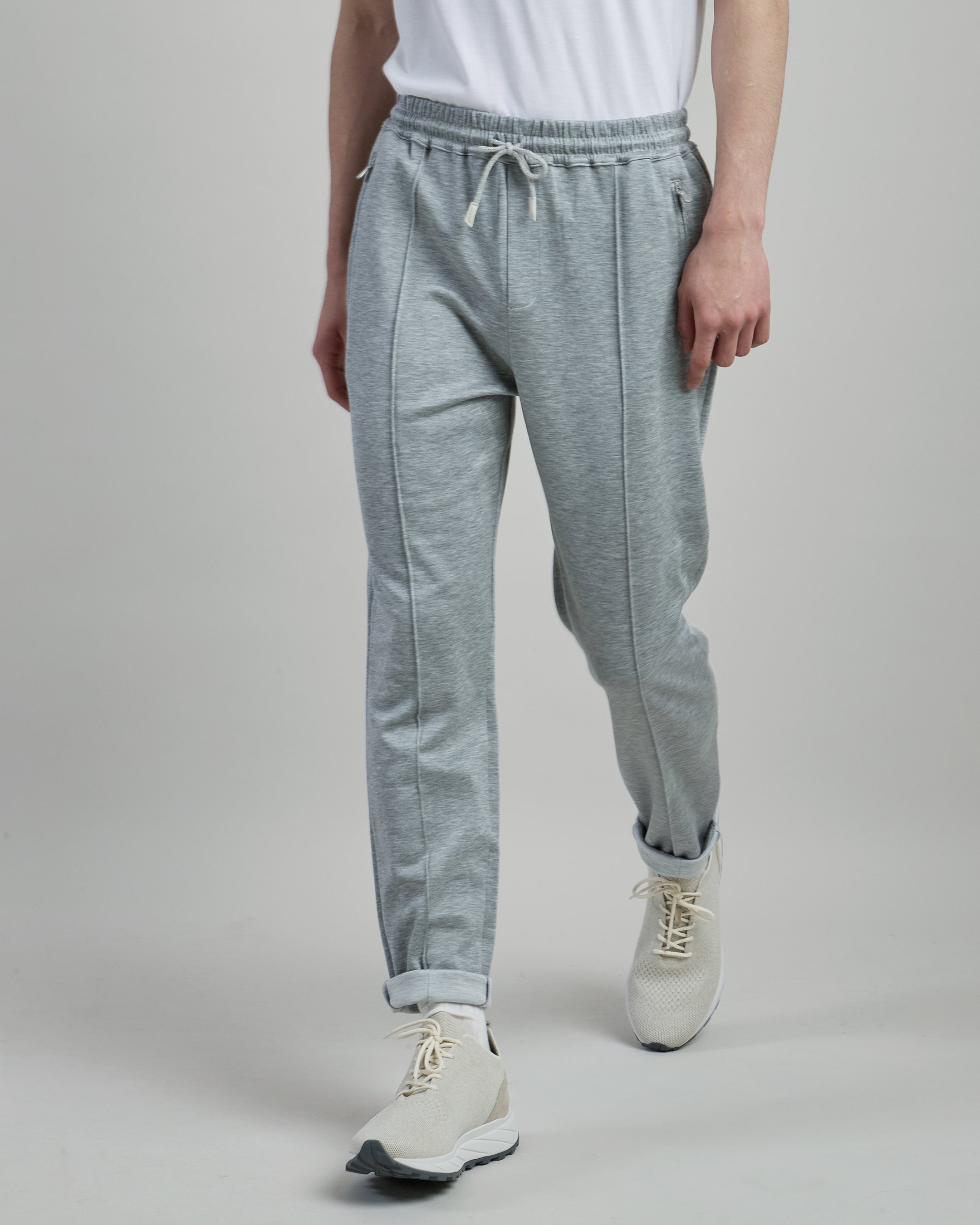 Men's Silk and Cotton Jogger Trousers with Drawstring