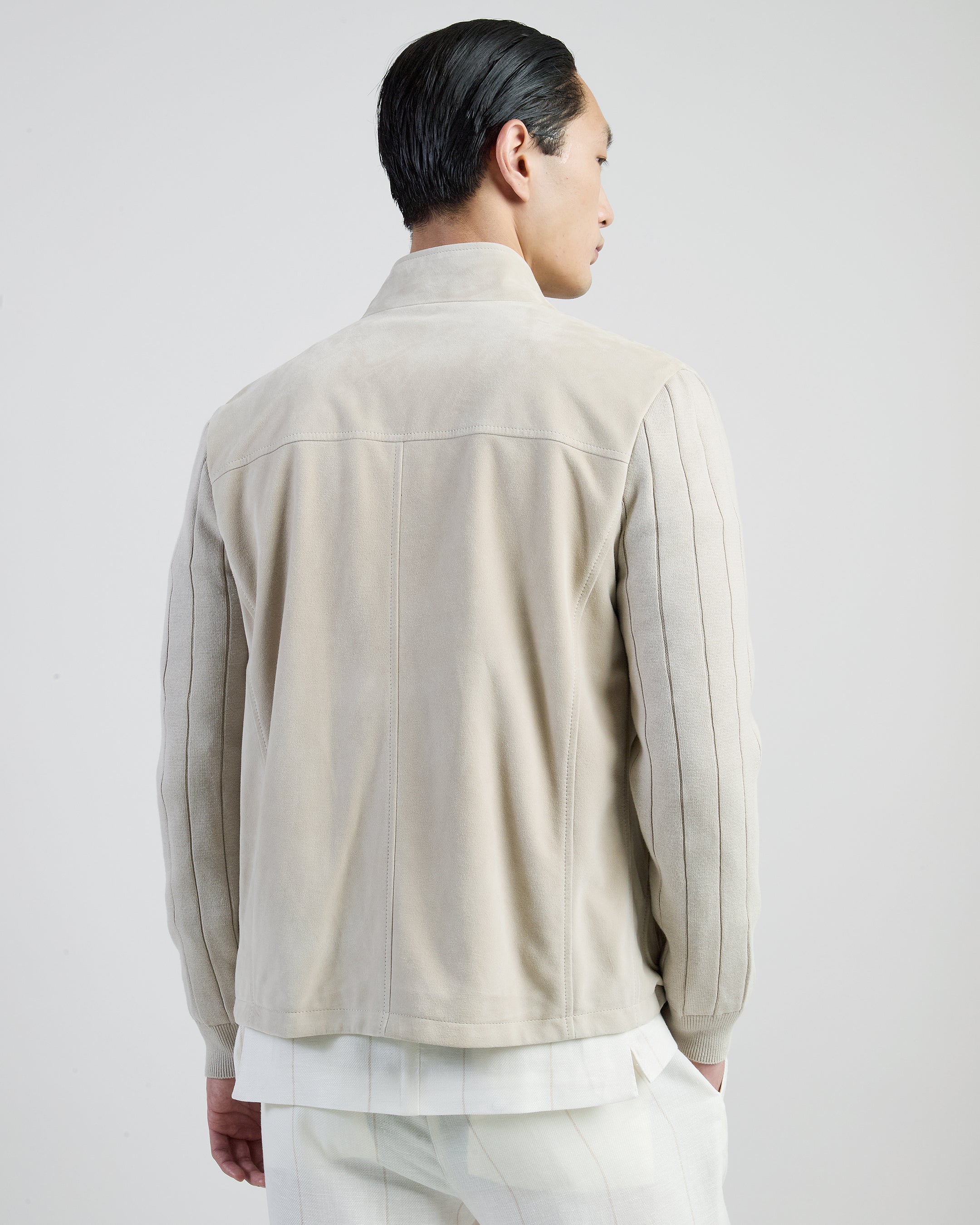 Men's Suede and Ribbed Cotton Knit Hybrid Jacket alternative