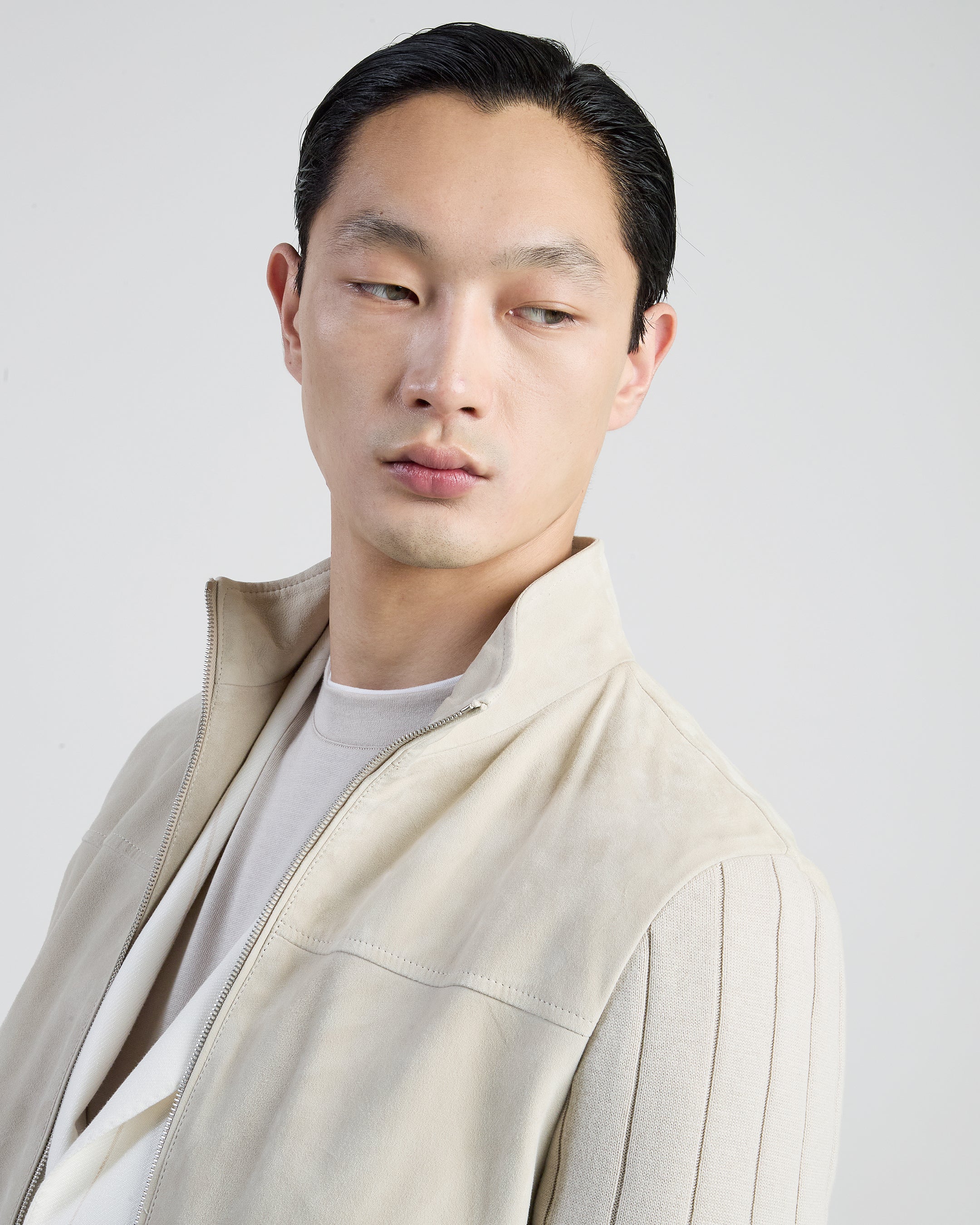 Men's Suede and Ribbed Cotton Knit Hybrid Jacket - 3
