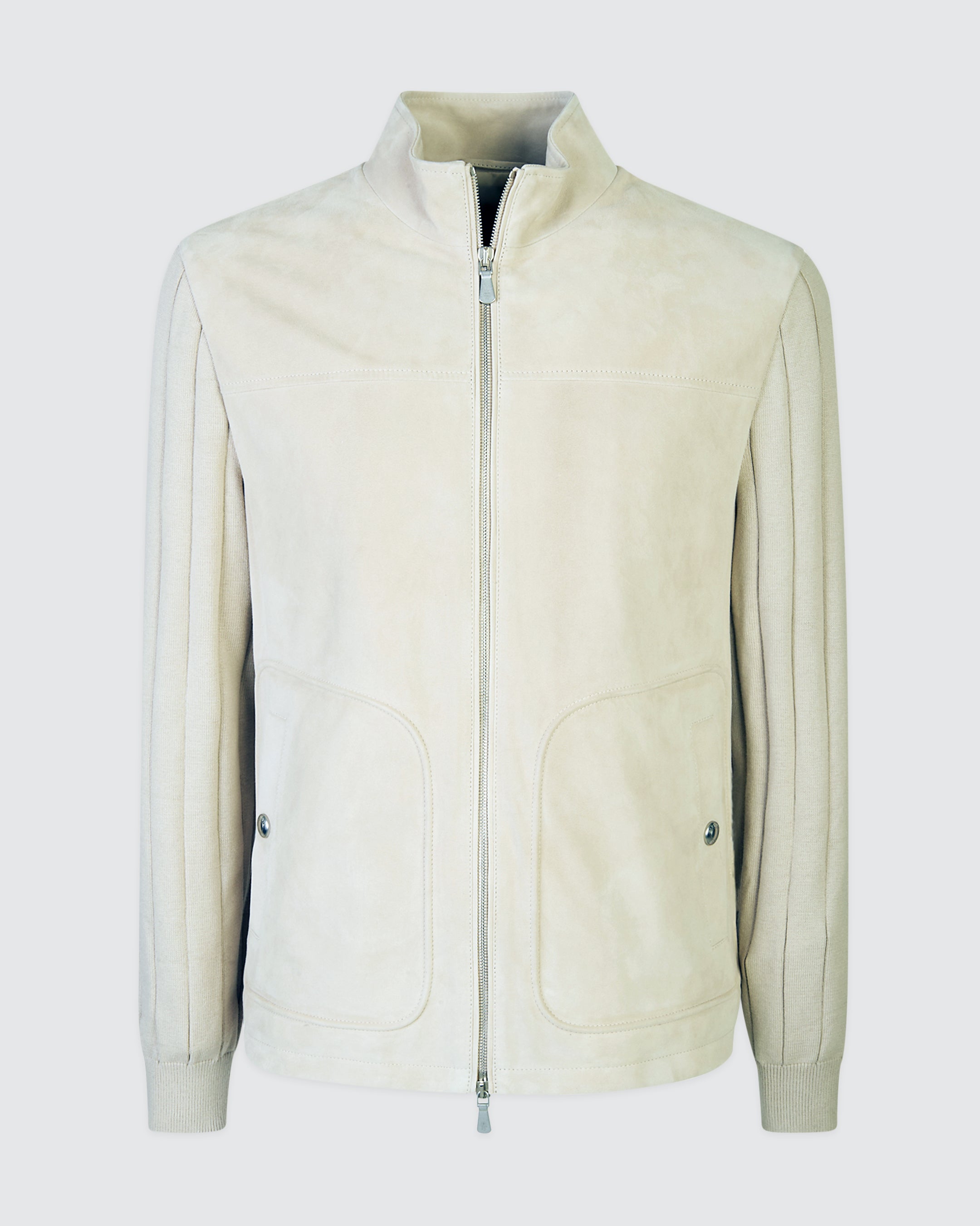 Men's Suede and Ribbed Cotton Knit Hybrid Jacket