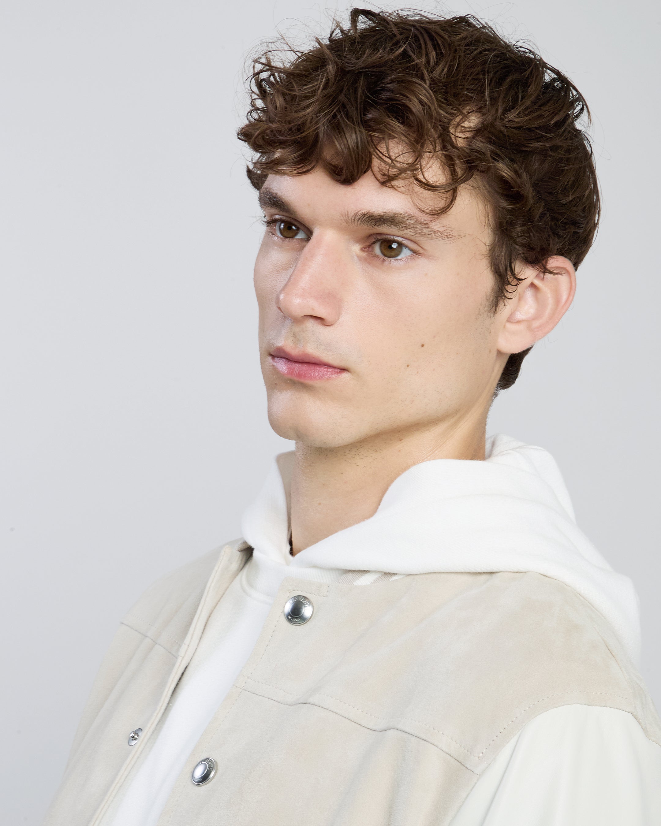 Men's Bi-material Suede and Nappa Leather Bomber Jacket