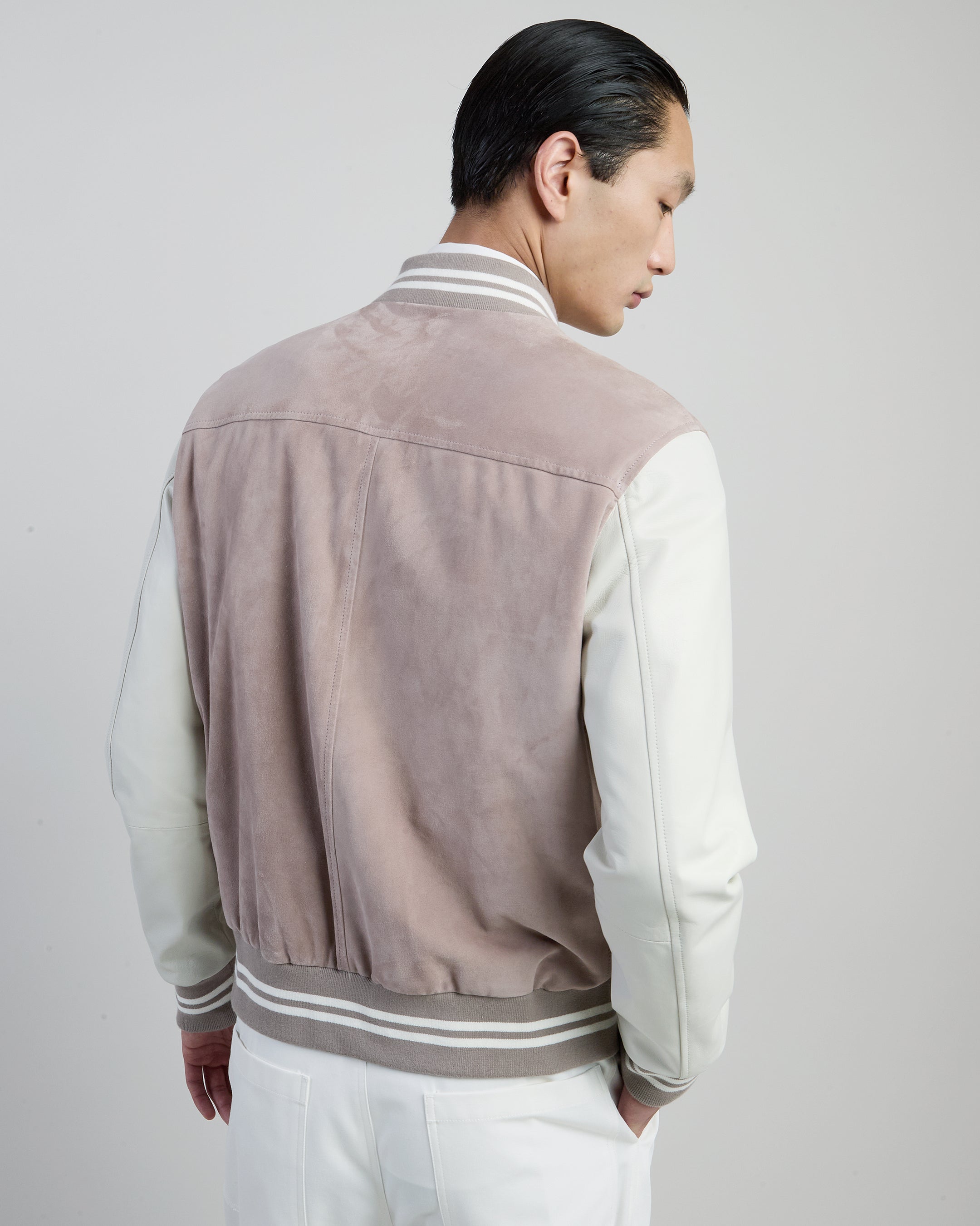 Men's Bi-material Suede and Nappa Leather Bomber Jacket alternative