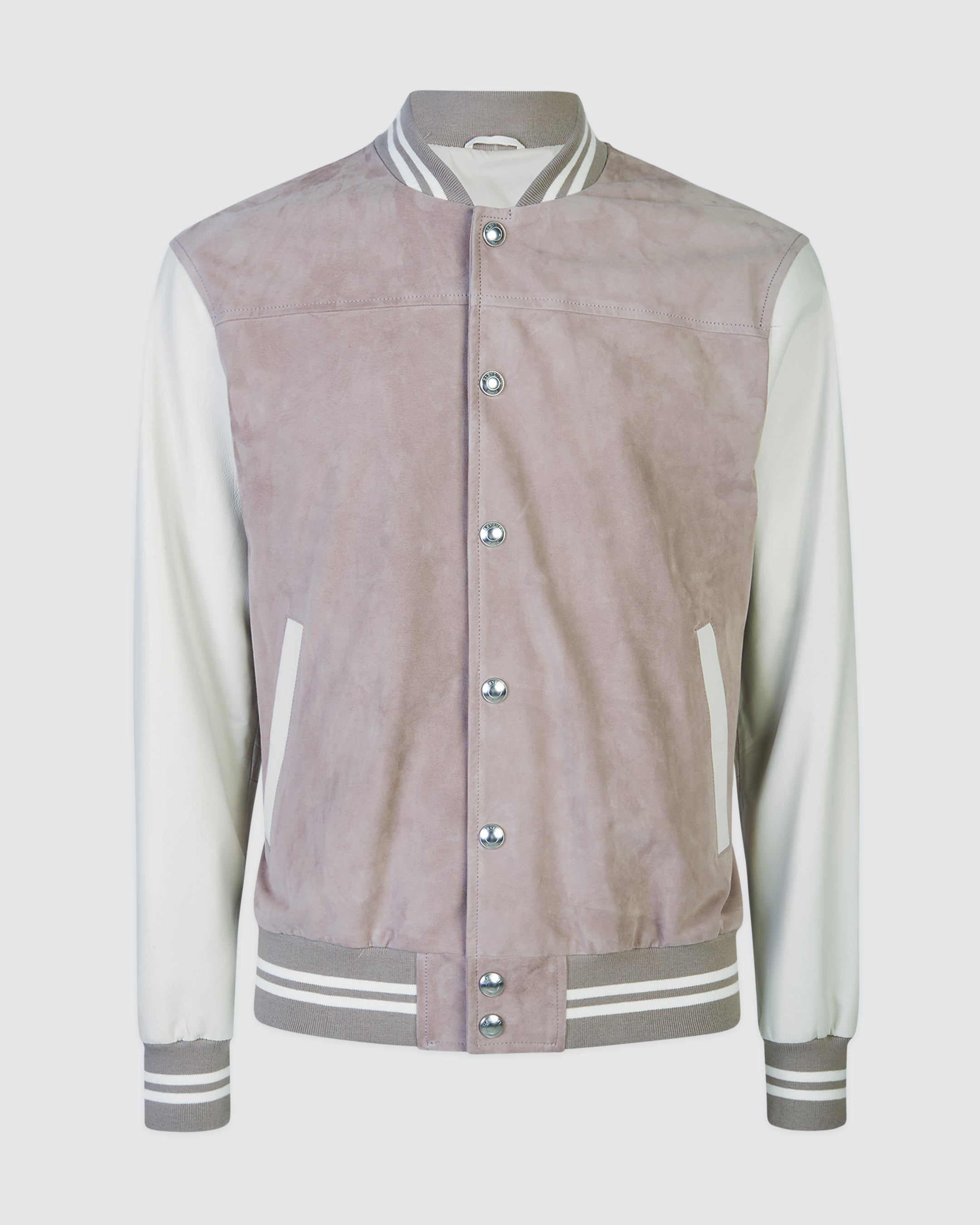 Men's Bi-material Suede and Nappa Leather Bomber Jacket - 4