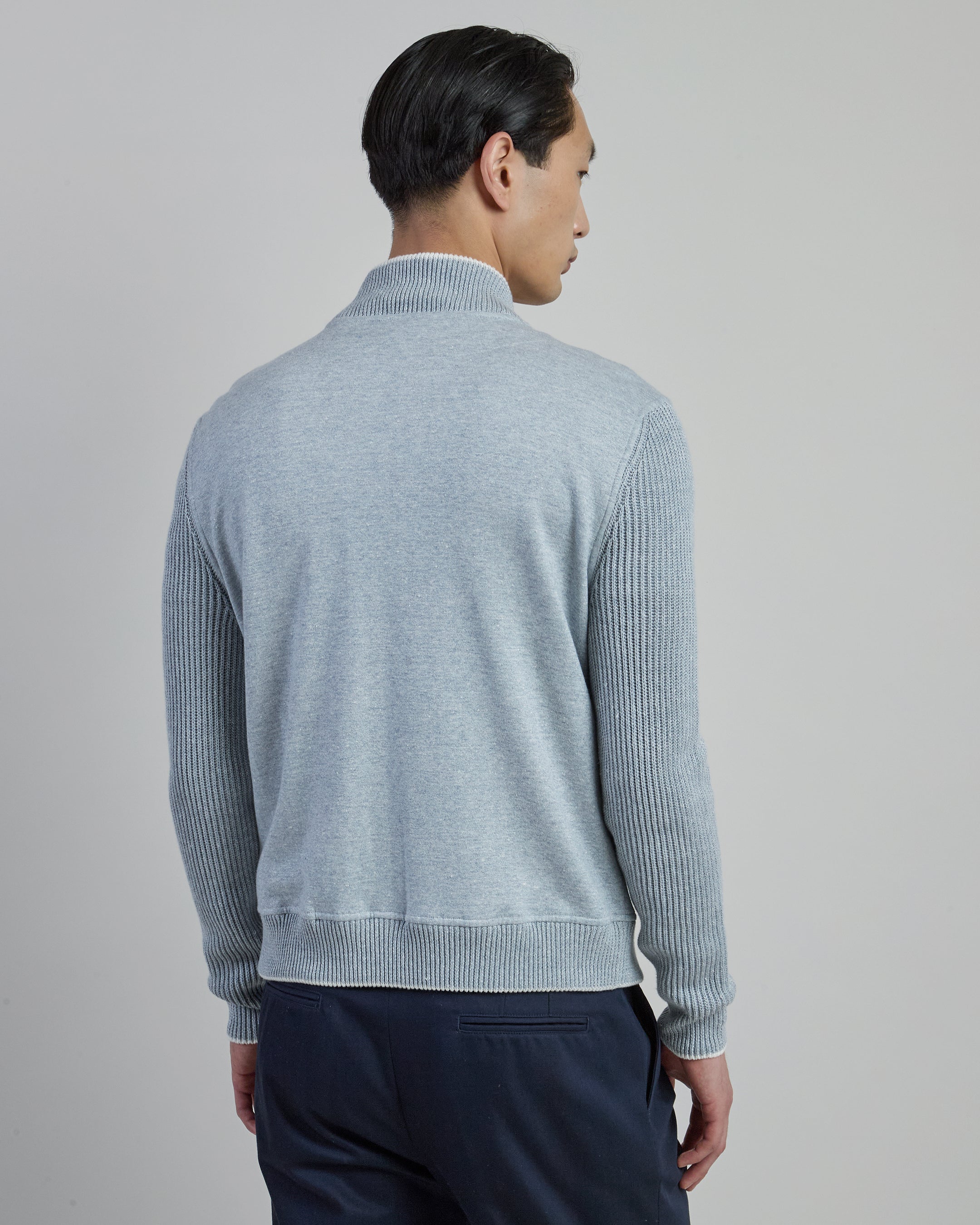 Men's Dual-Material Cotton and Linen Bomber Jacket alternative