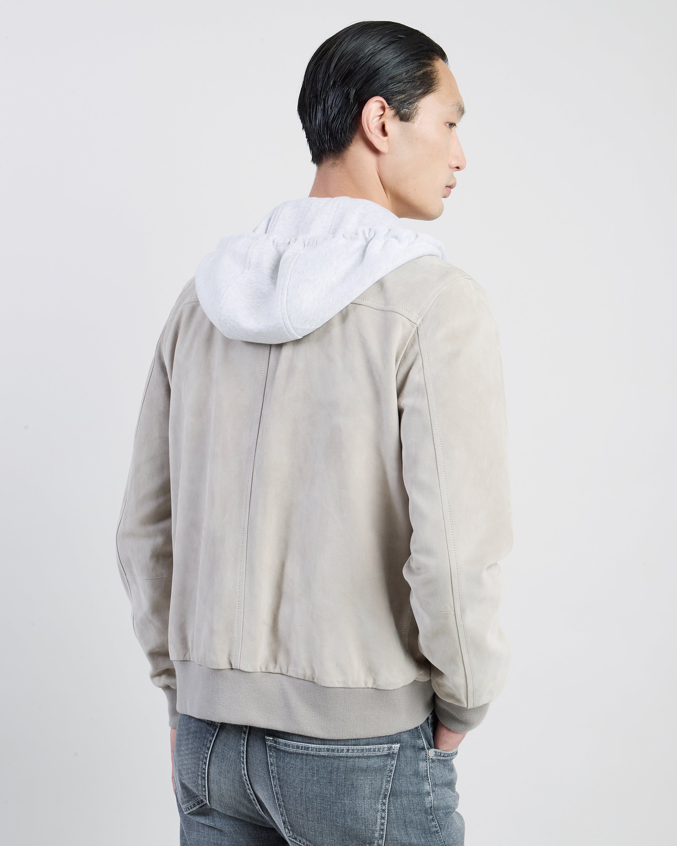 Men's Suede and Jersey Bomber Jacket with Hood - 2
