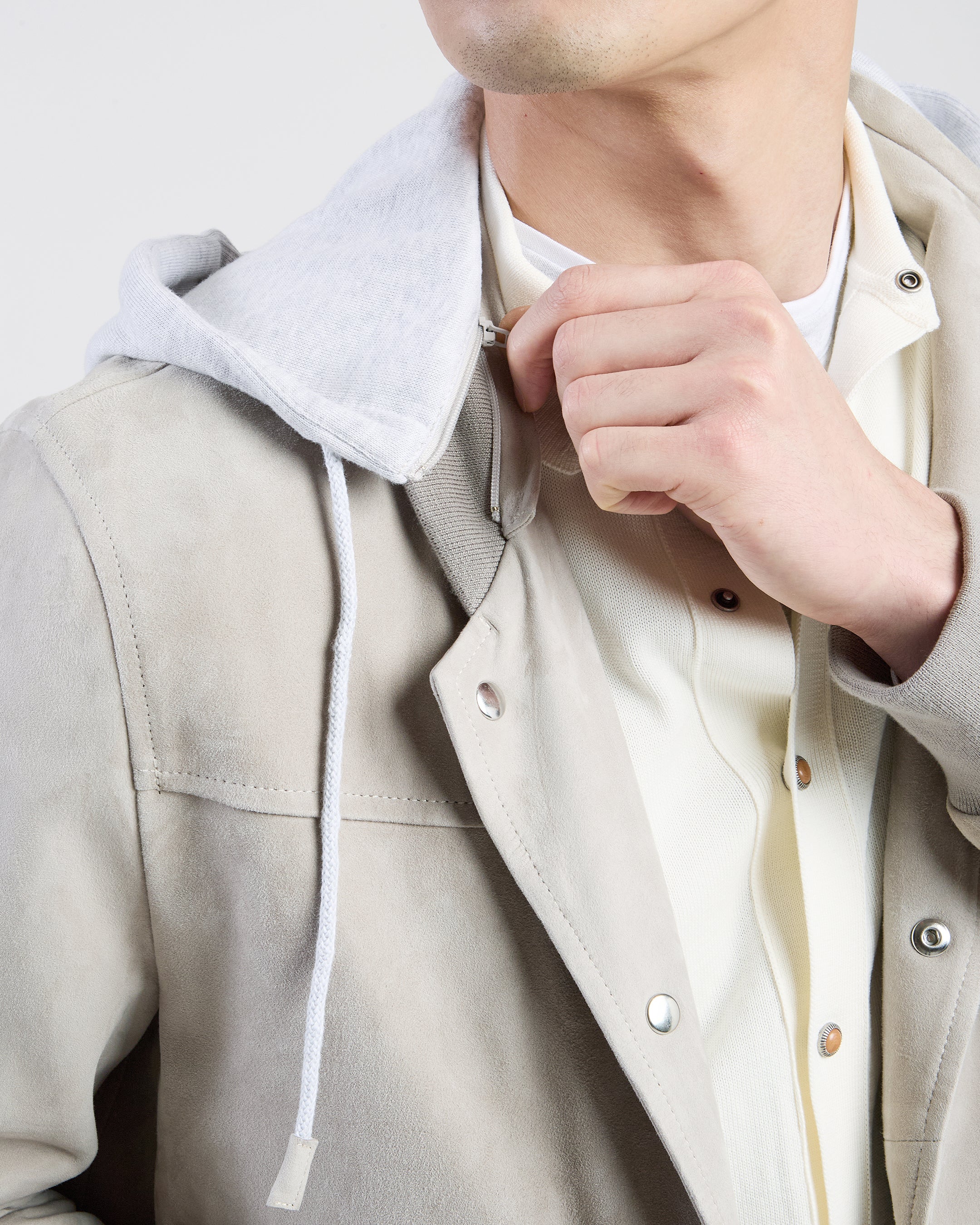 Men's Suede and Jersey Bomber Jacket with Hood - 3