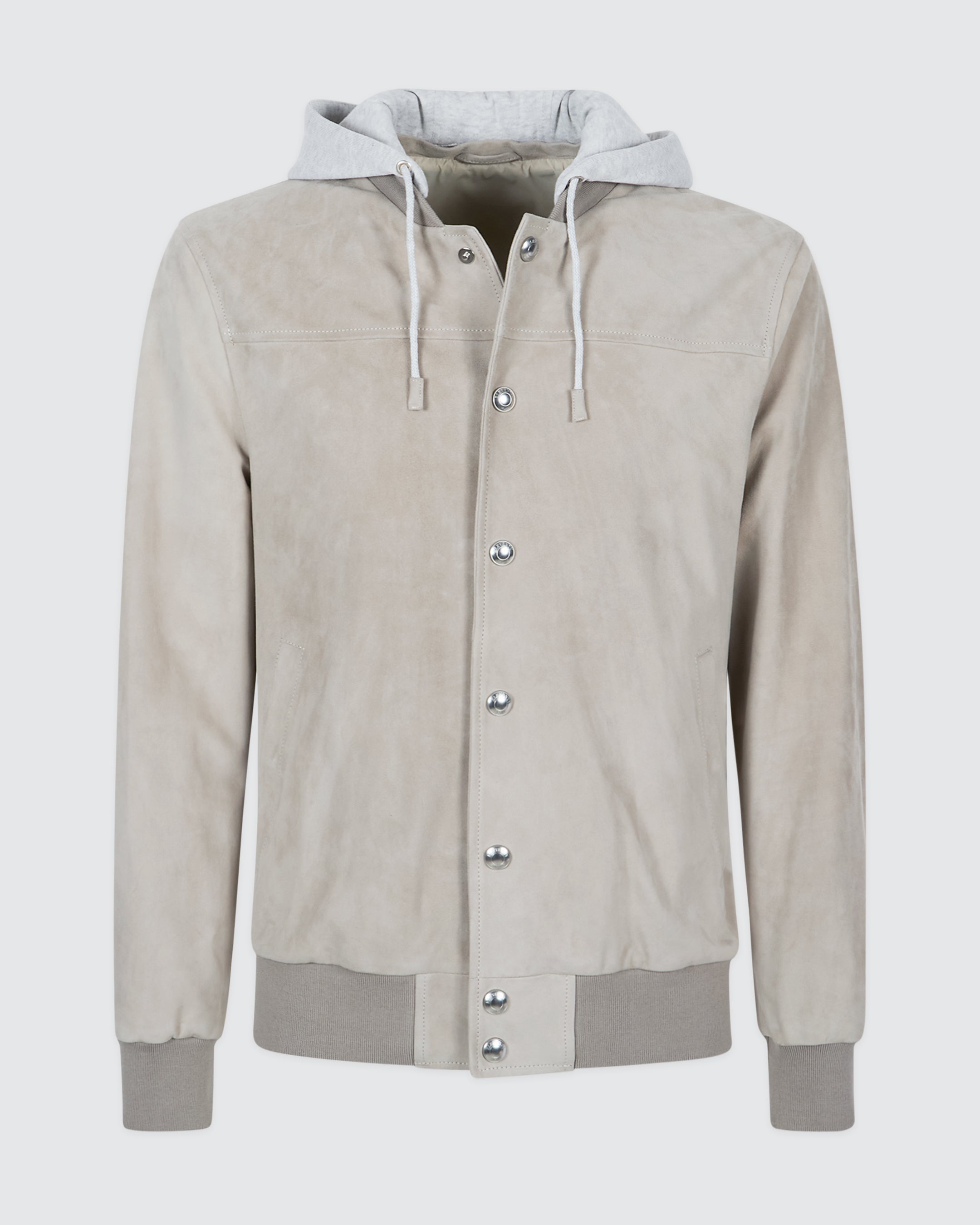 Men's Suede and Jersey Bomber Jacket with Hood